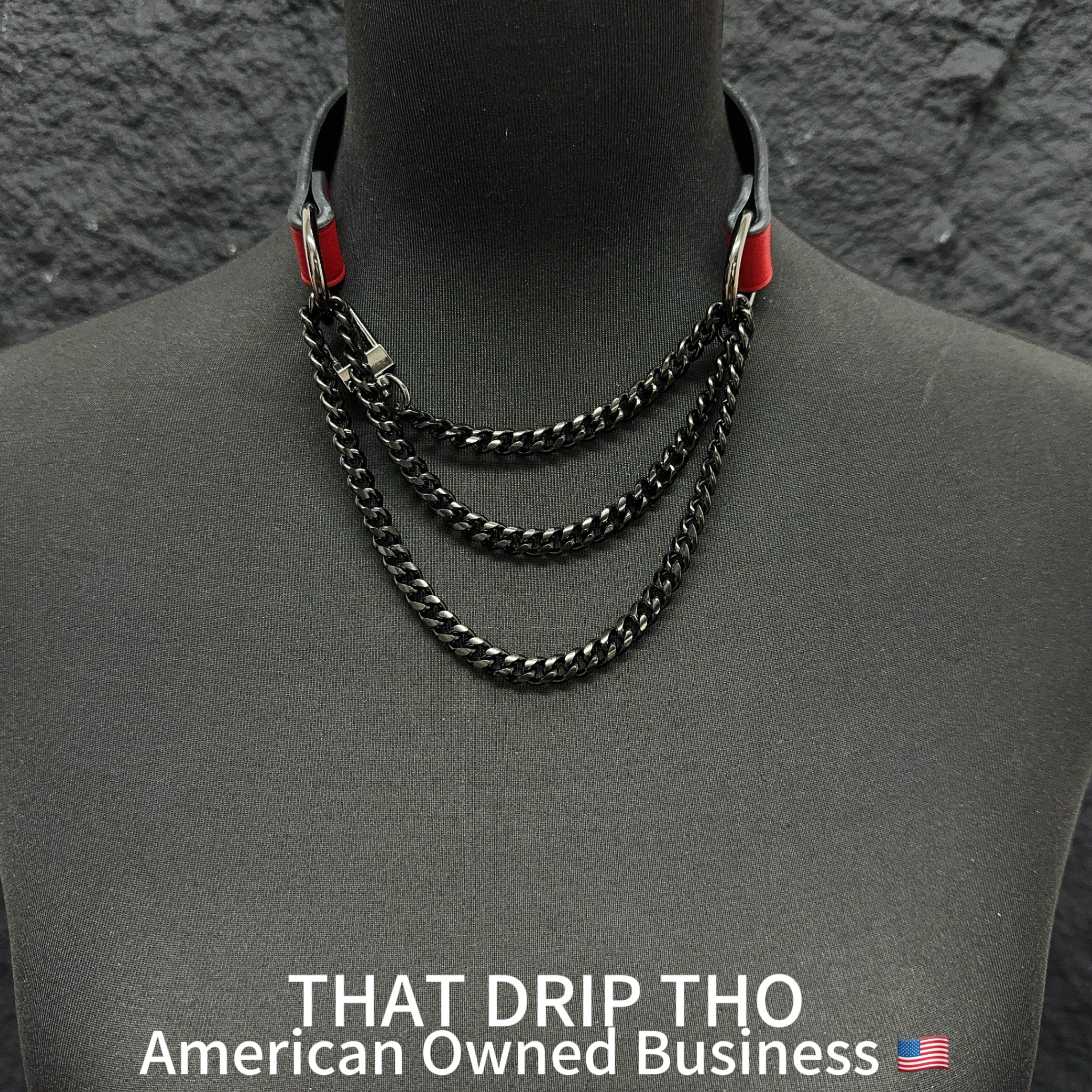 Luxe Chain (Fashion Layered Chain Leather Choker Necklace) (Premium Lucky Red Color)