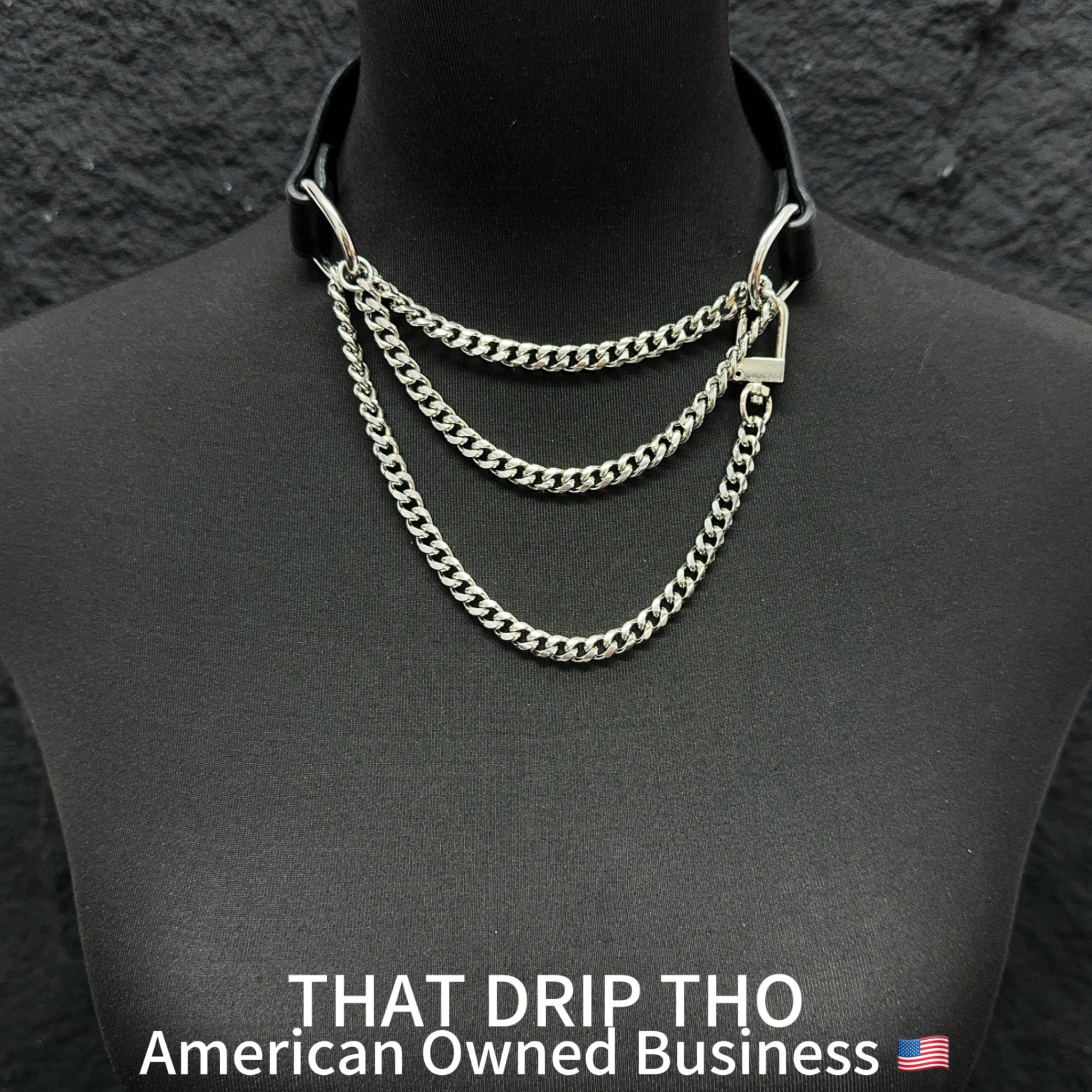 Luxe Chain (Fashion Layered Chain Leather Choker Necklace) (Classic Black Leather Silver Chain)