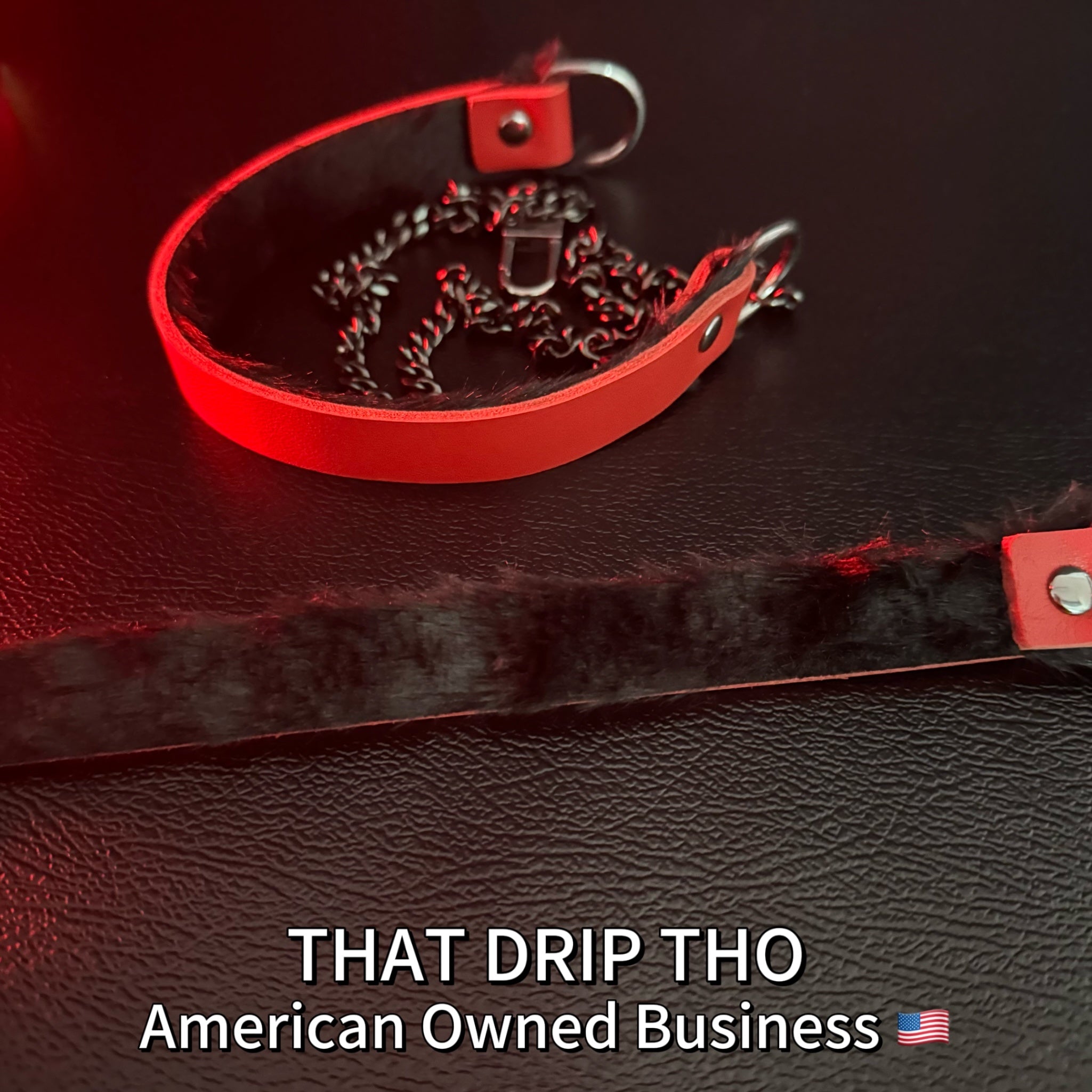 Luxe Chain (Fashion Layered Chain Leather Choker Necklace) (Red Leather with Soft Fur-Lining)