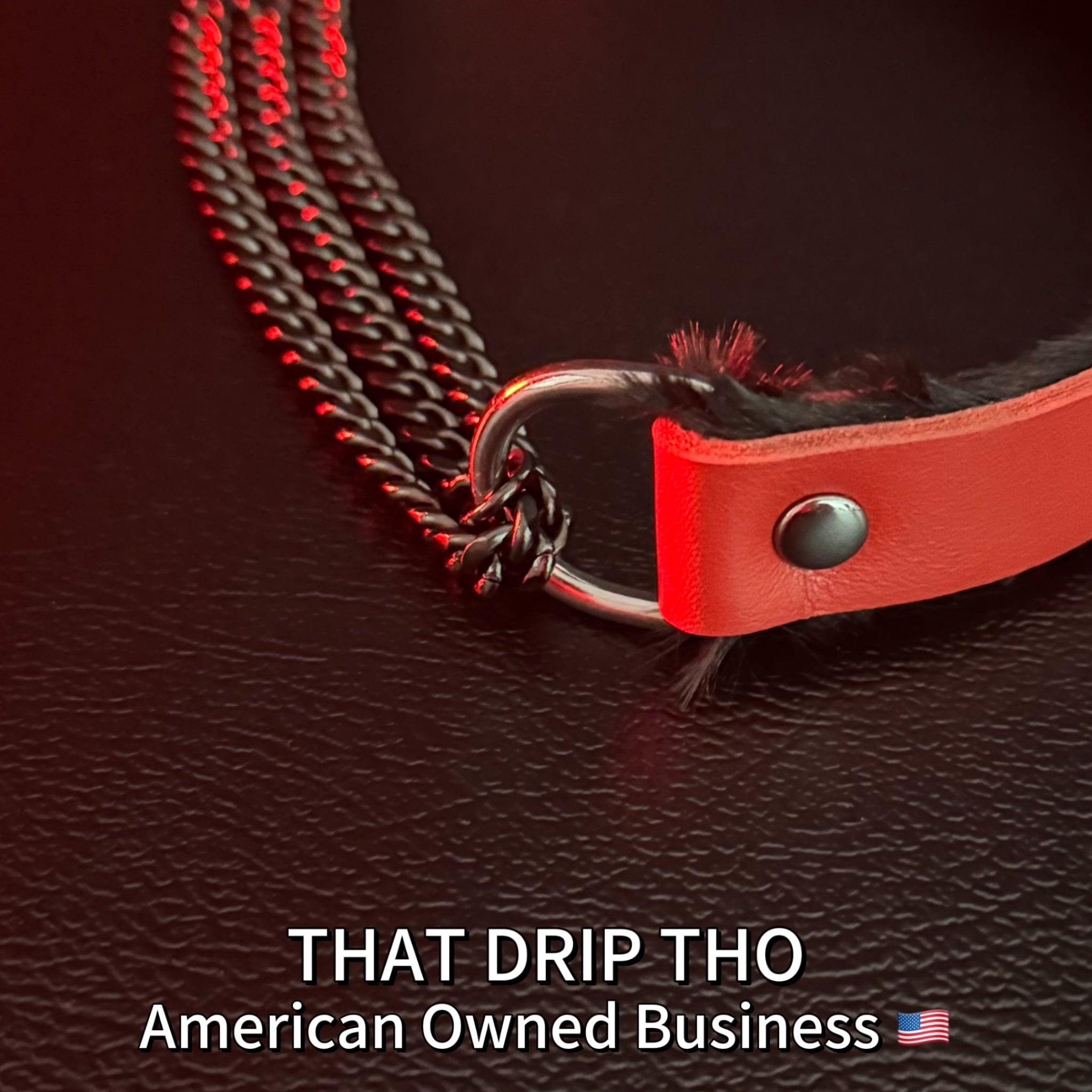 Luxe Chain (Fashion Layered Chain Leather Choker Necklace) (Red Leather with Soft Fur-Lining)