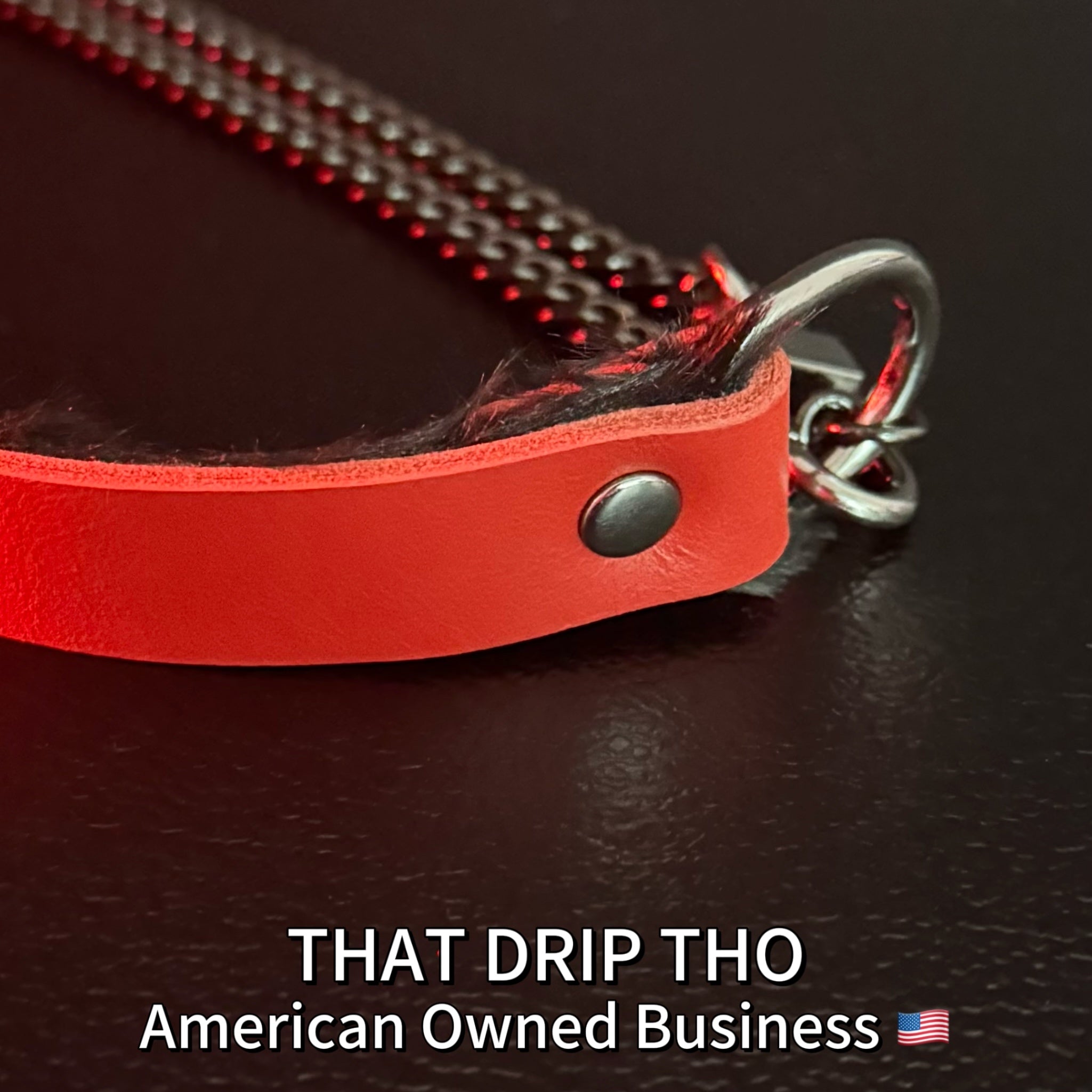 Luxe Chain (Fashion Layered Chain Leather Choker Necklace) (Red Leather with Soft Fur-Lining)