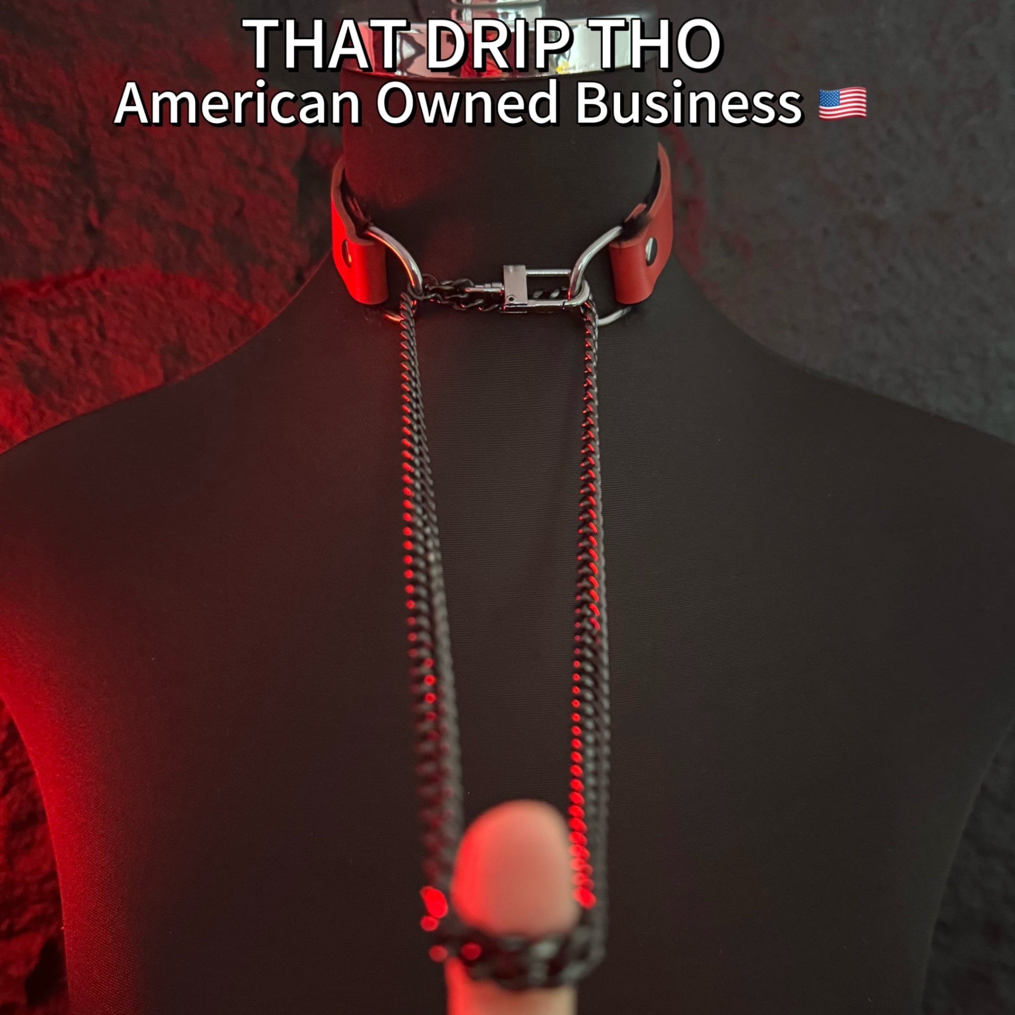 Luxe Chain (Fashion Layered Chain Leather Choker Necklace) (Red Leather with Soft Fur-Lining)