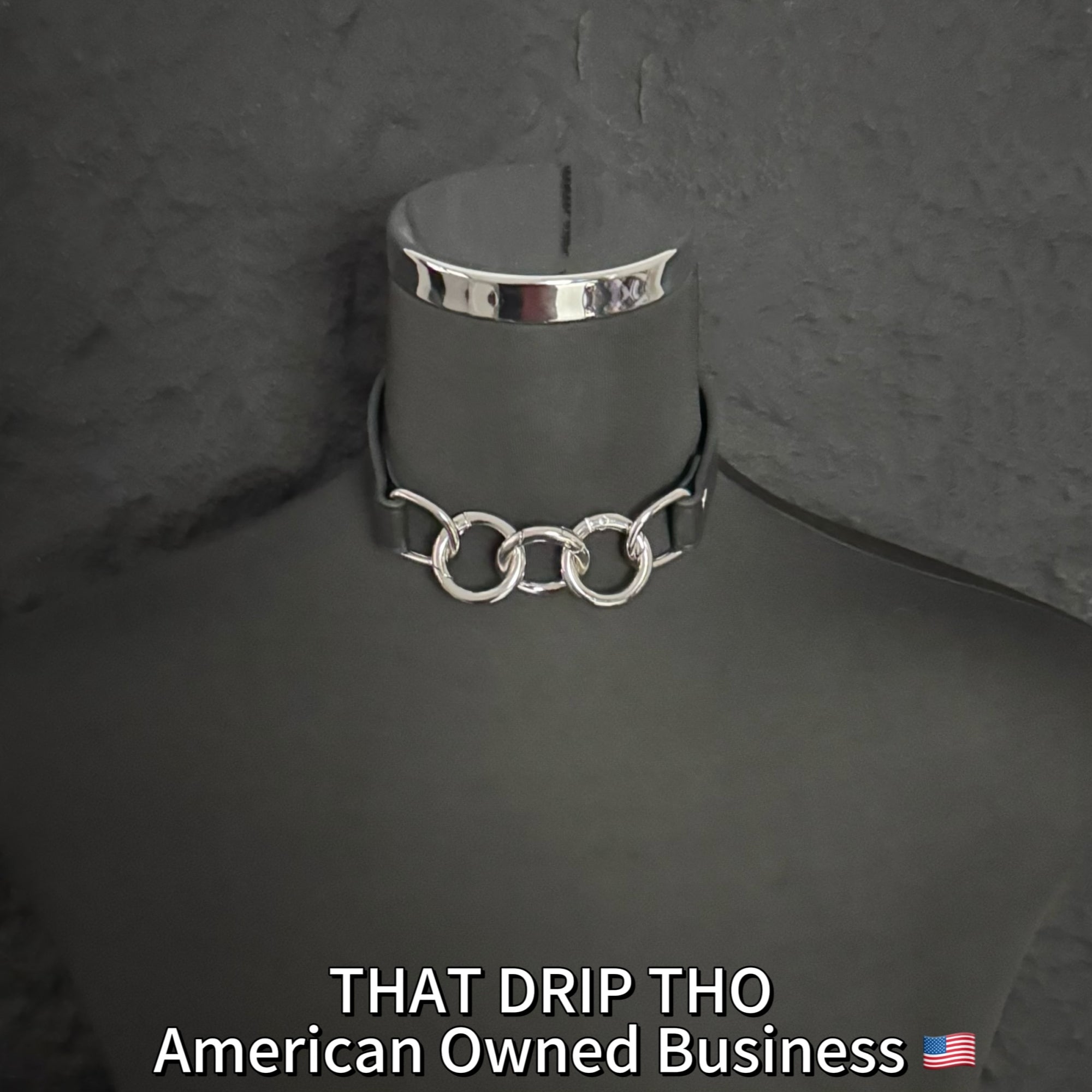 Luxe Chain (Versatile Leather Choker with Rings)(Black leather Silver Chian)