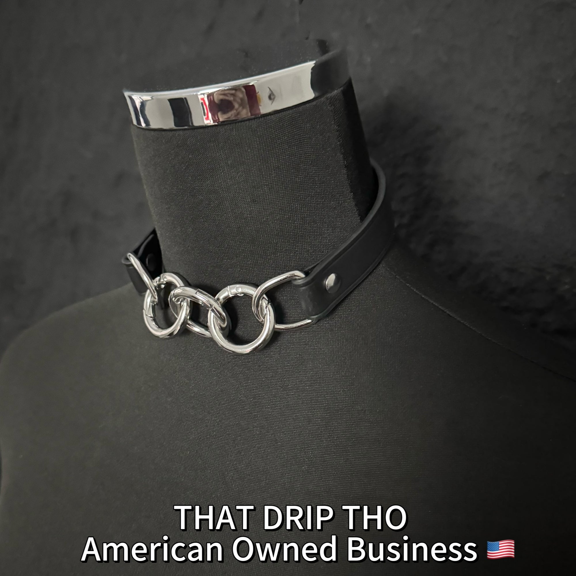 Luxe Chain (Versatile Leather Choker with Rings)(Black leather Silver Chian)