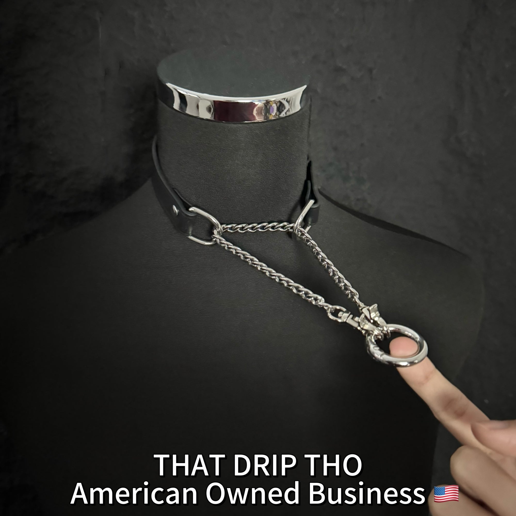 Luxe Chain (Versatile Leather Choker with Rings)(Black leather Silver Chian)
