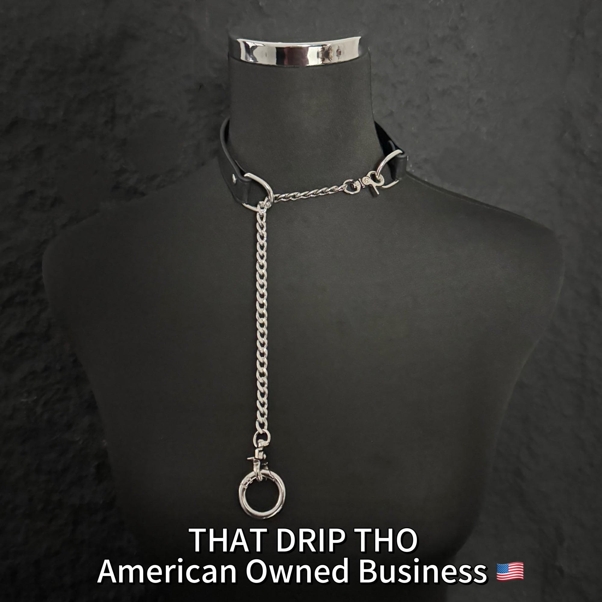 Luxe Chain (Versatile Leather Choker with Rings)(Black leather Silver Chian)