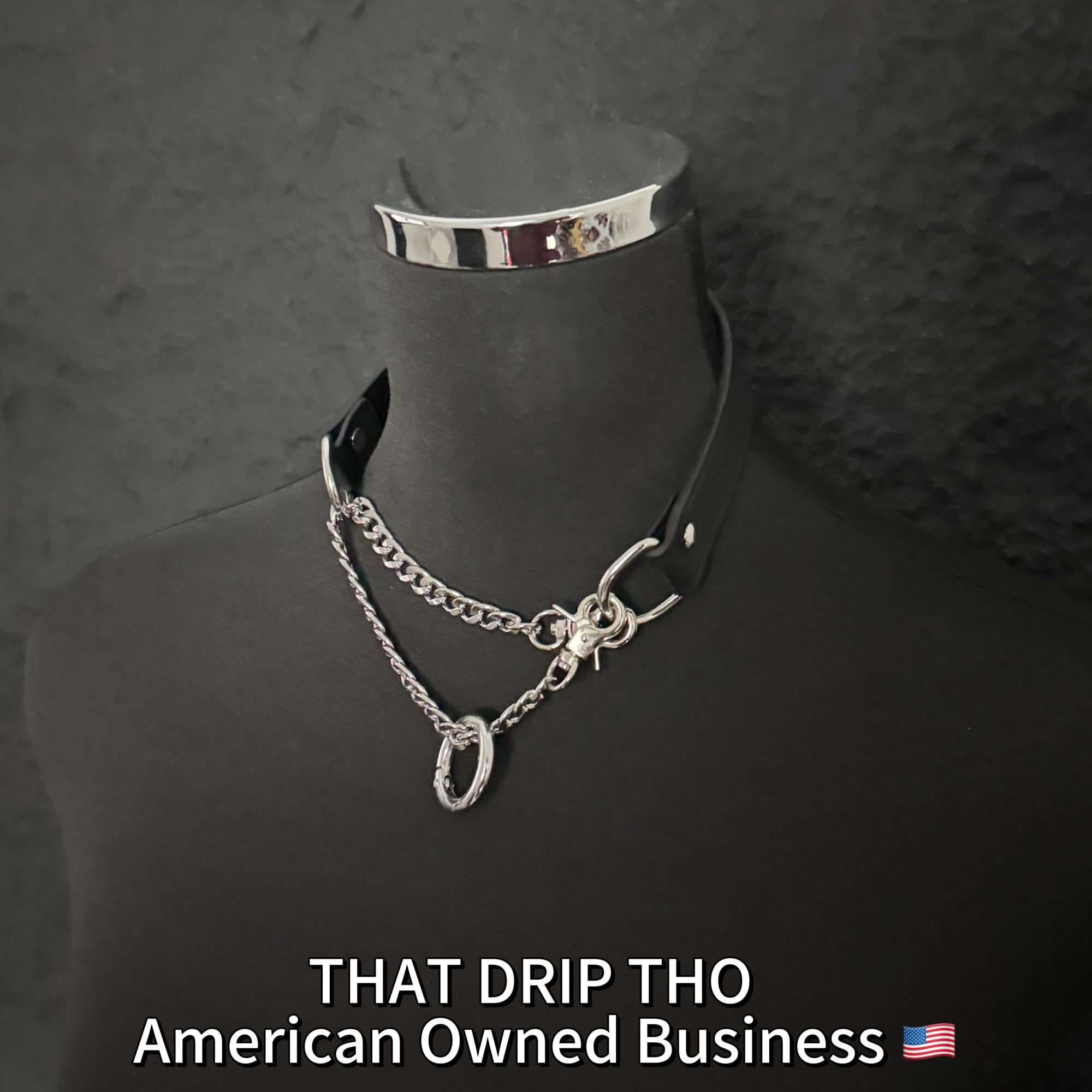 Luxe Chain (Versatile Leather Choker with Rings)(Black leather Silver Chian)