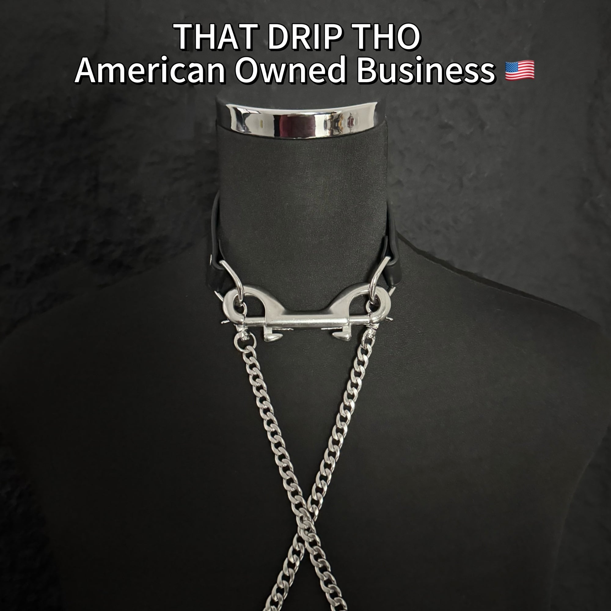 Luxe Chain (Versatile Leather Choker with Rings)(Black leather Silver Chian)