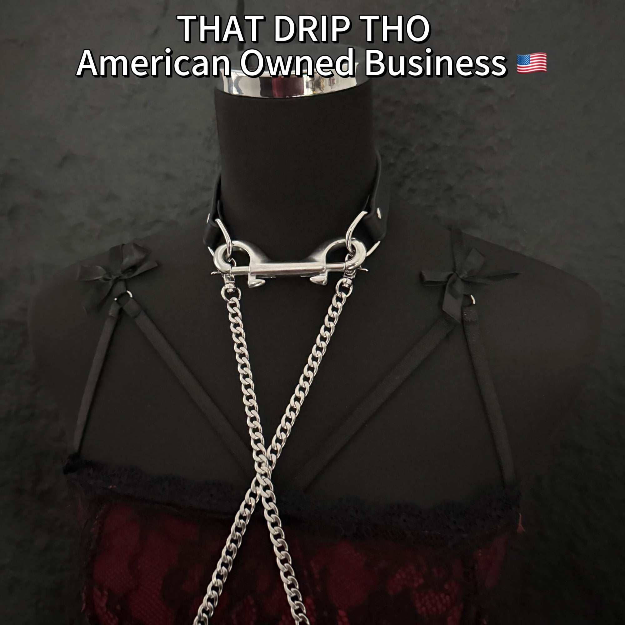 Luxe Chain (Versatile Leather Choker with Rings)(Black leather Silver Chian)