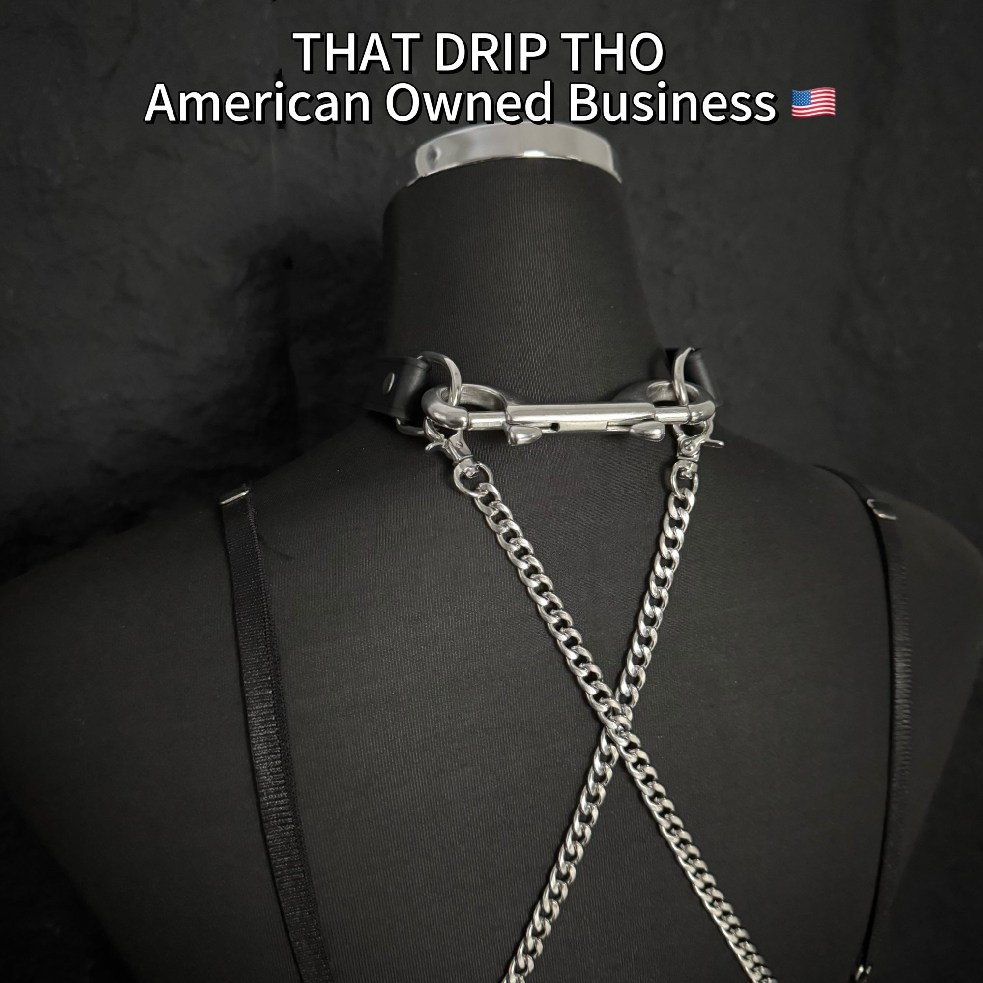 Luxe Chain (Versatile Leather Choker with Rings)(Black leather Silver Chian)