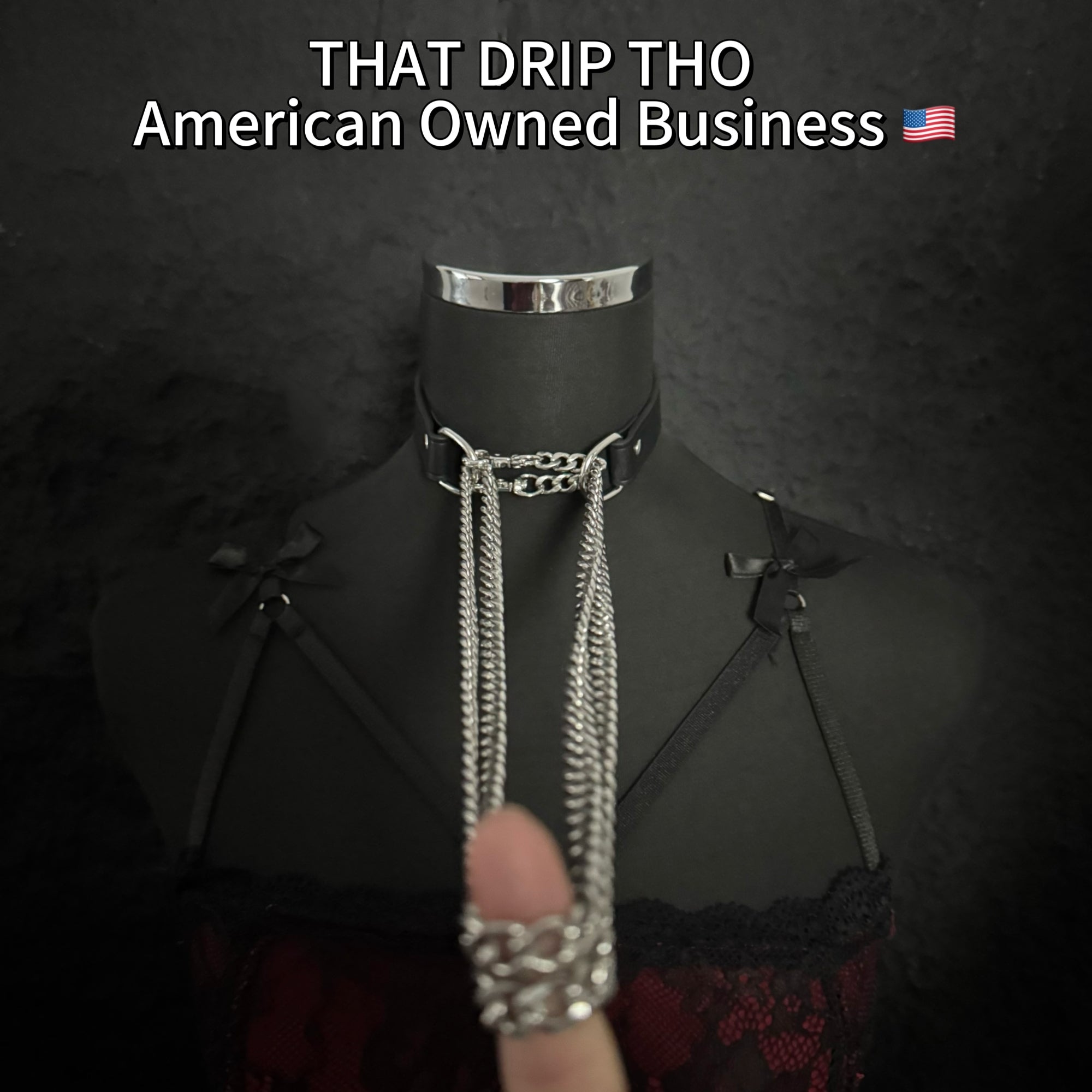 Luxe Chain (Versatile Leather Choker with Rings)(Black leather Silver Chian)