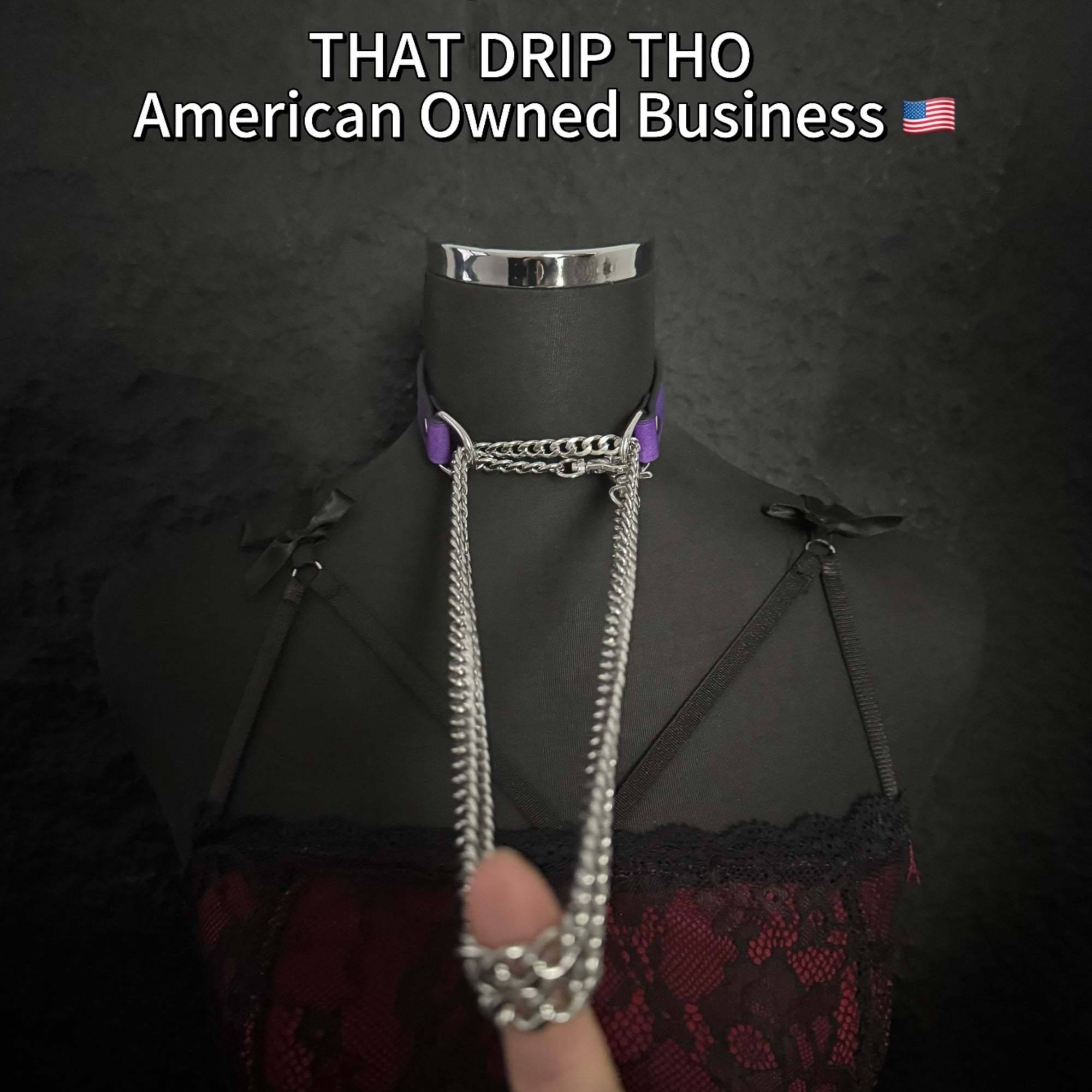 Luxe Chain (Versatile Leather Choker with Rings)(Purple Leather Silver Chain)