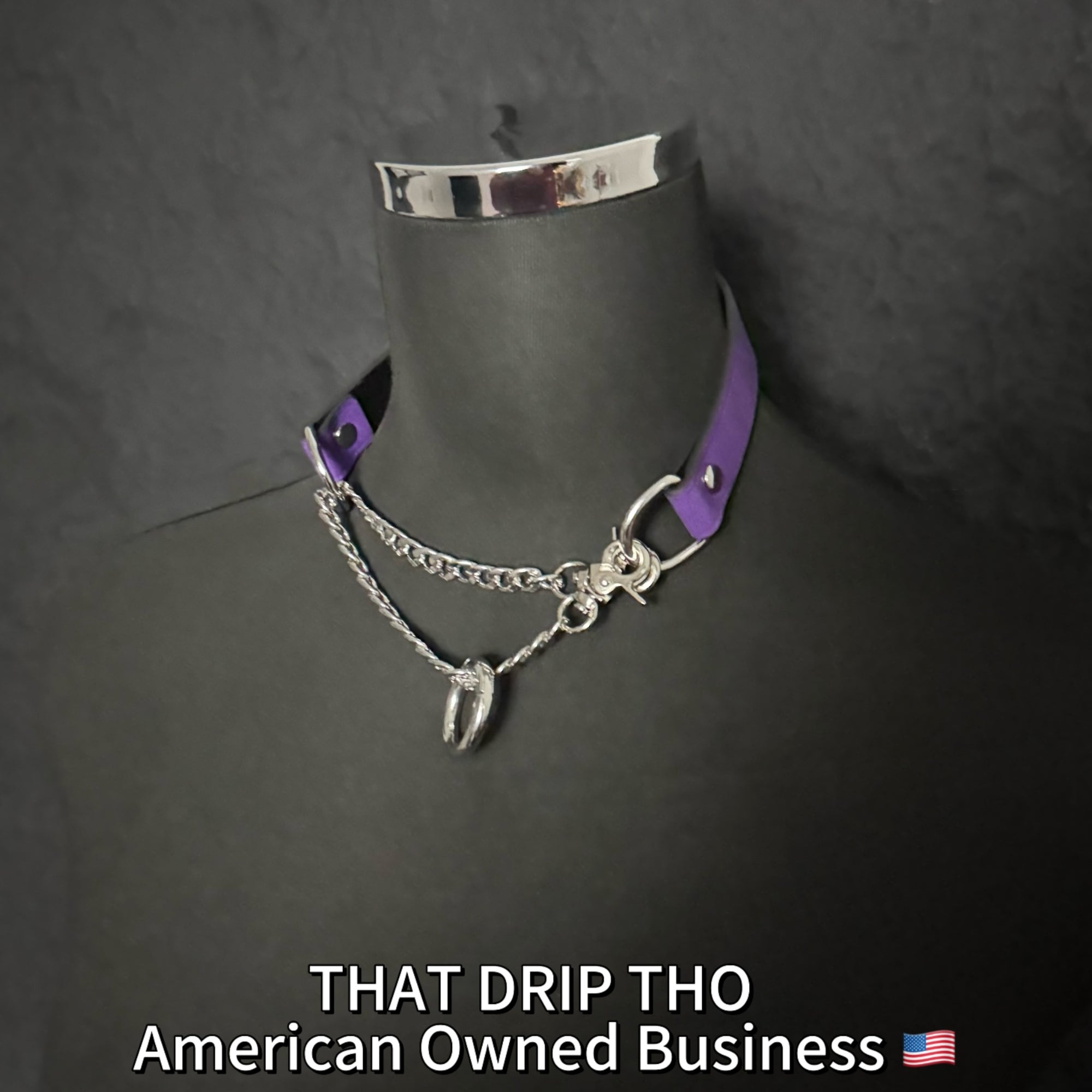 Luxe Chain (Versatile Leather Choker with Rings)(Purple Leather Silver Chain)