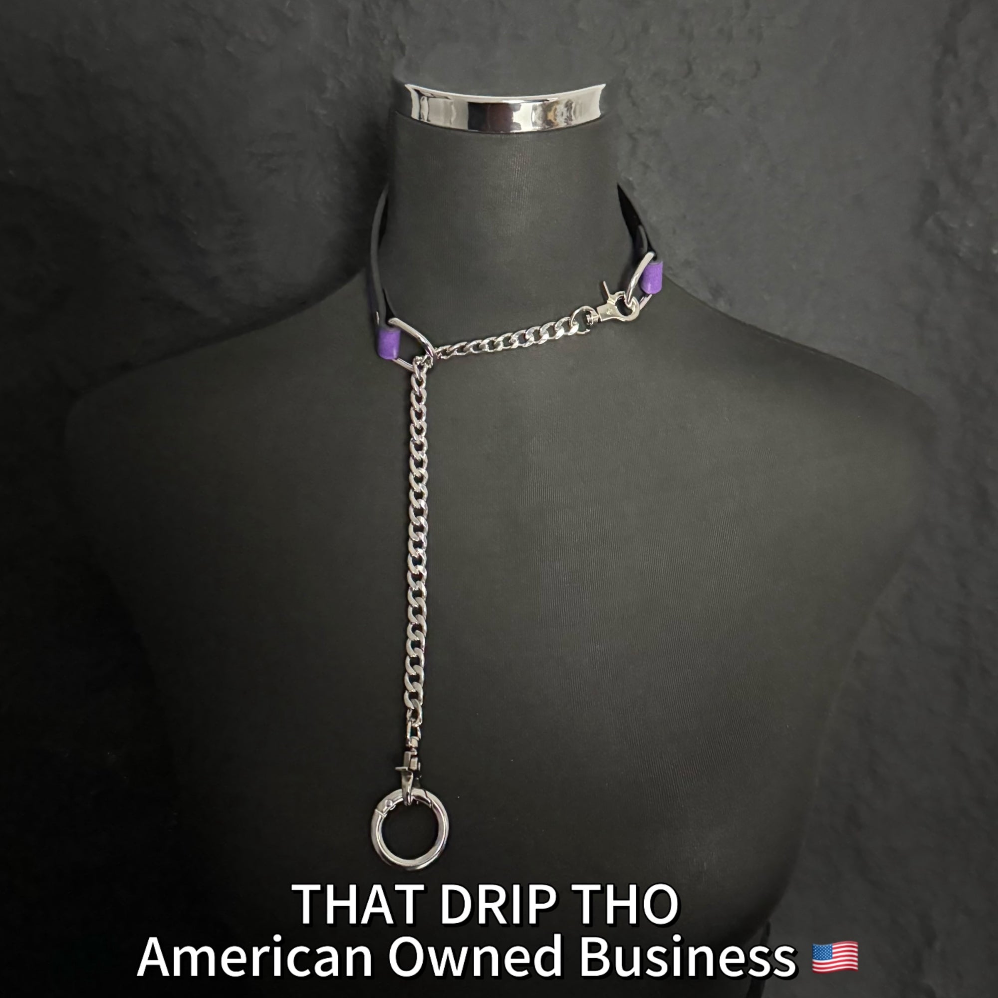 Luxe Chain (Versatile Leather Choker with Rings)(Purple Leather Silver Chain)