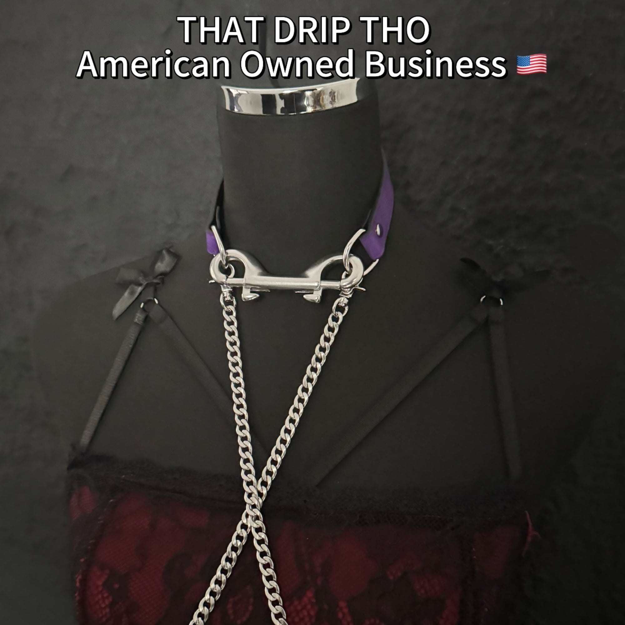 Luxe Chain (Versatile Leather Choker with Rings)(Purple Leather Silver Chain)