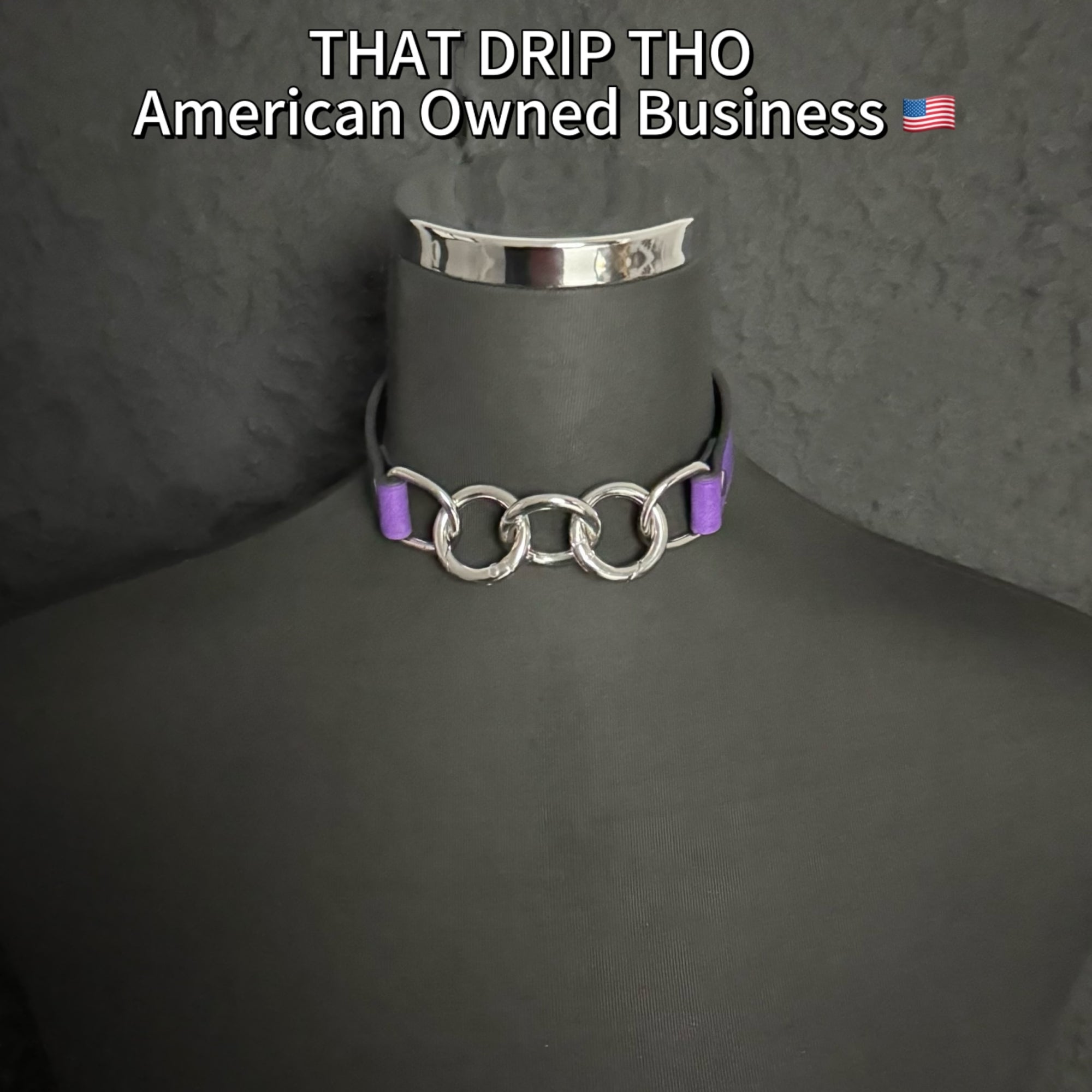 Luxe Chain (Versatile Leather Choker with Rings)(Purple Leather Silver Chain)