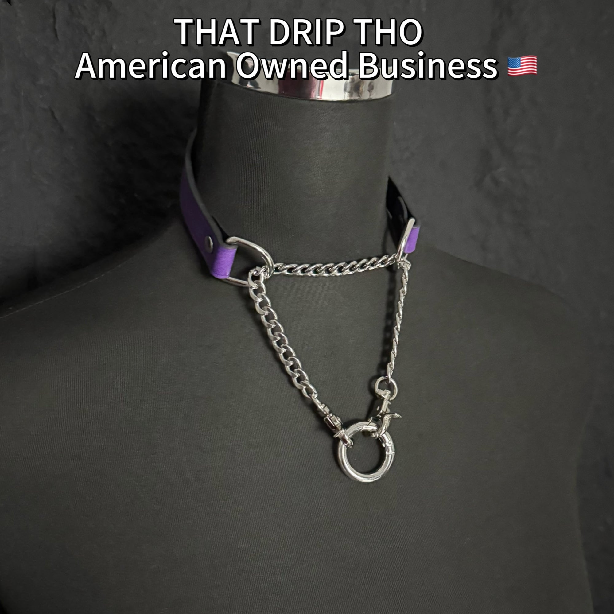 Luxe Chain (Versatile Leather Choker with Rings)(Purple Leather Silver Chain)