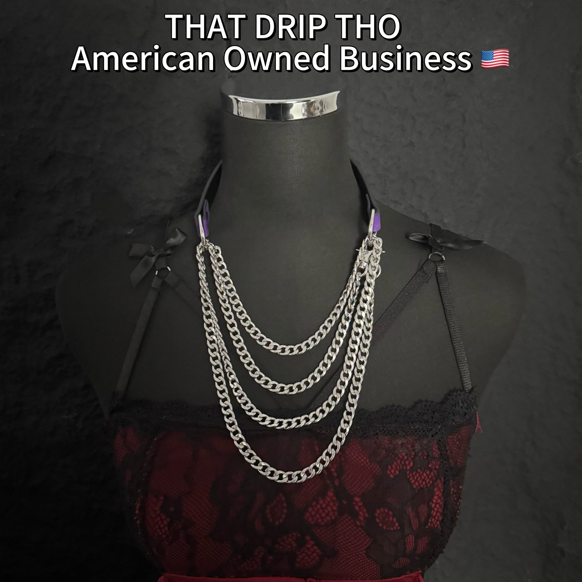 Luxe Chain (Versatile Leather Choker with Rings)(Purple Leather Silver Chain)
