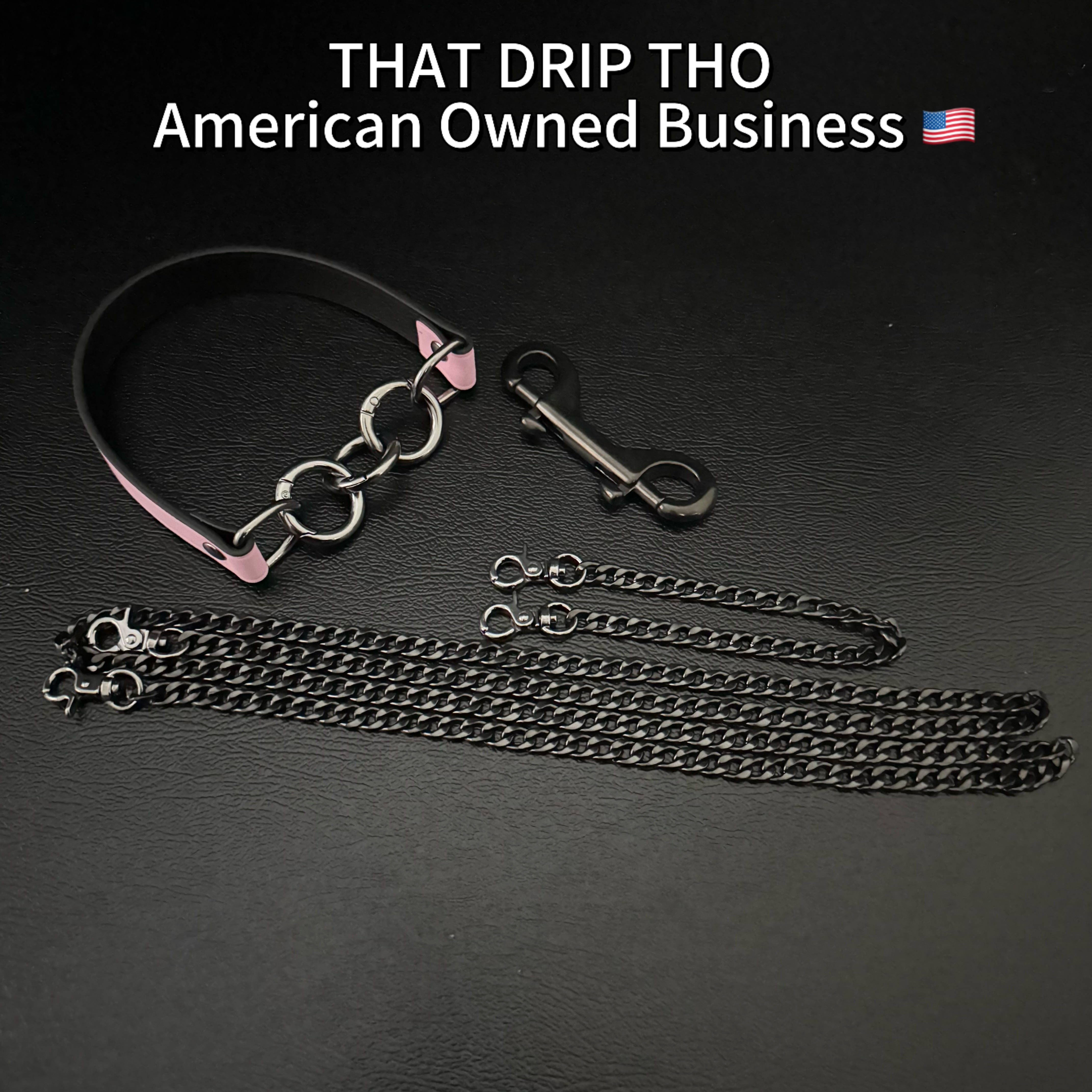 Luxe Chain (Versatile Leather Choker with Rings)( Pink Leather Black Chain)