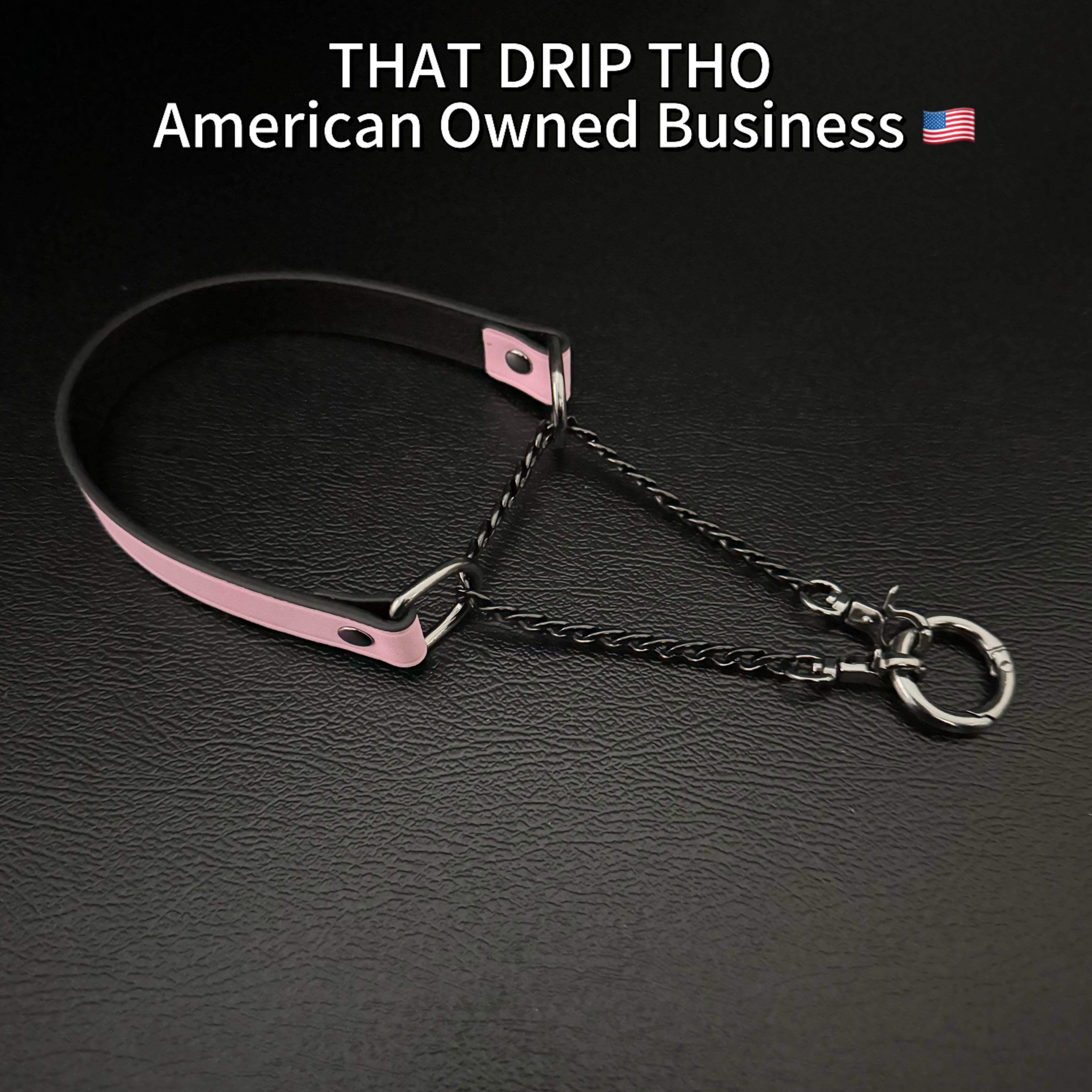 Luxe Chain (Versatile Leather Choker with Rings)( Pink Leather Black Chain)