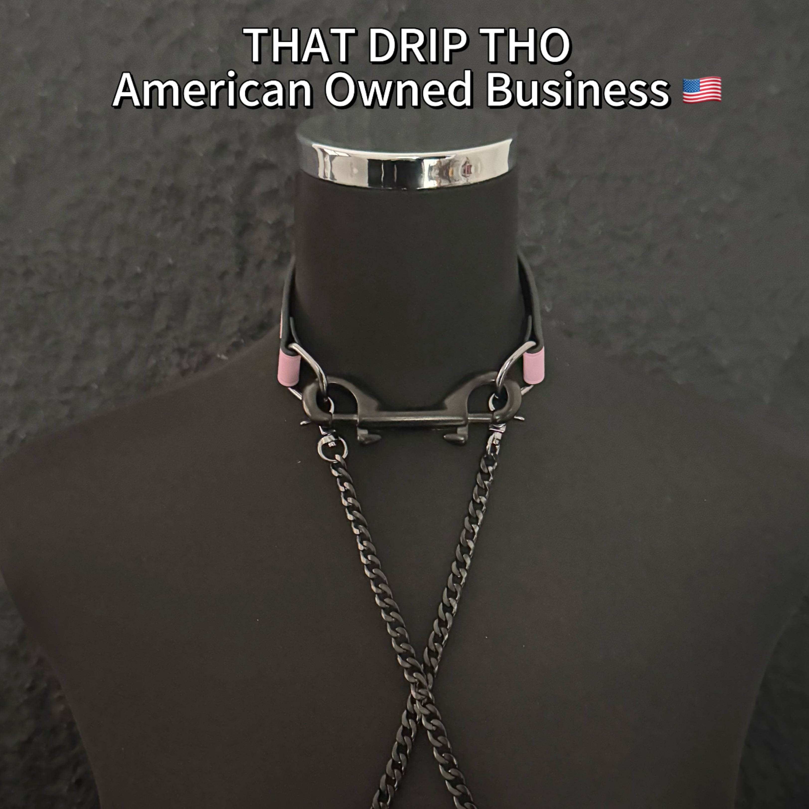 Luxe Chain (Versatile Leather Choker with Rings)( Pink Leather Black Chain)