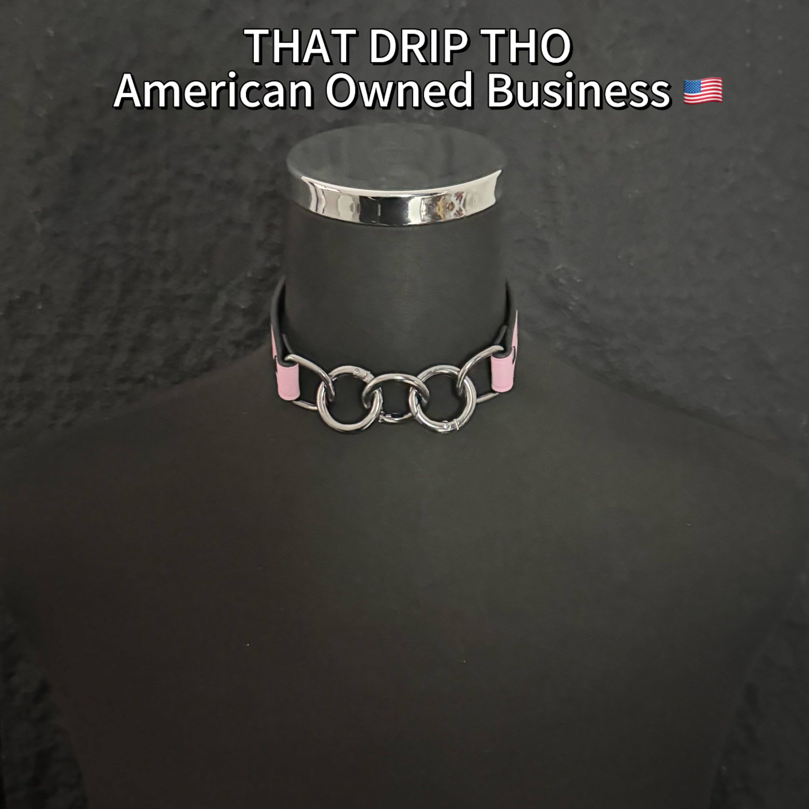Luxe Chain (Versatile Leather Choker with Rings)( Pink Leather Black Chain)