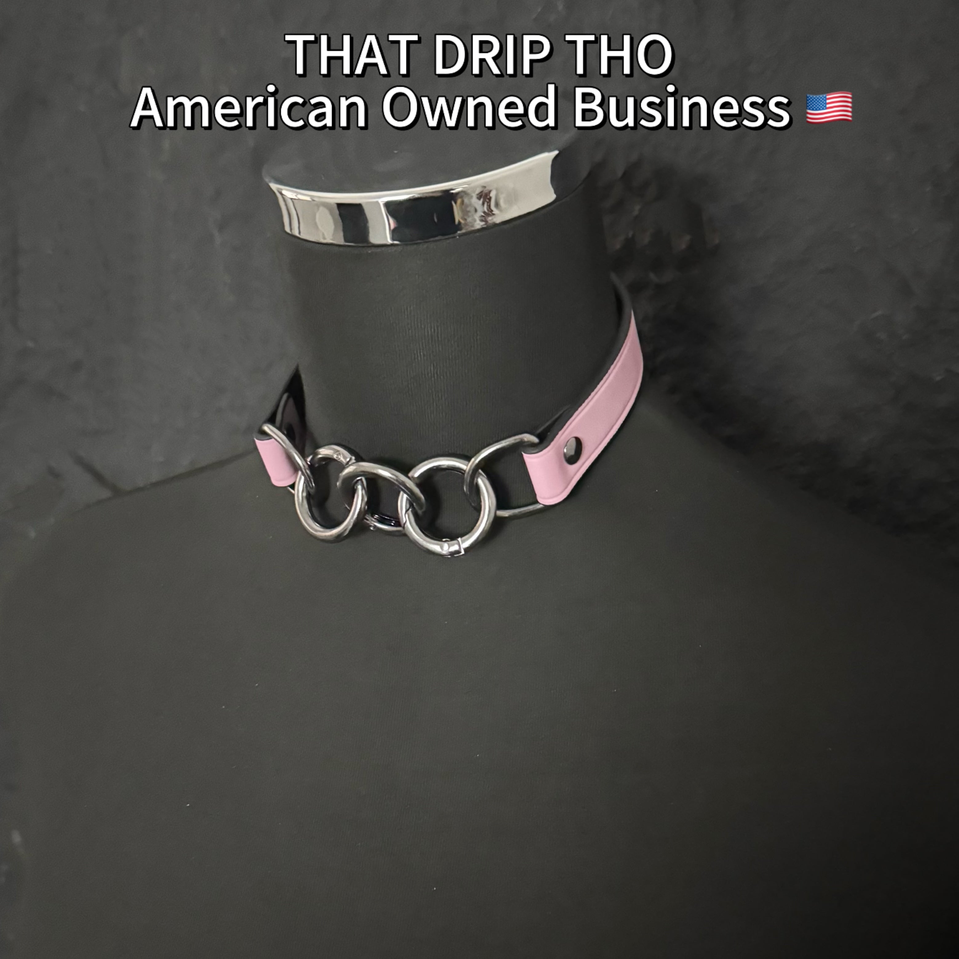 Luxe Chain (Versatile Leather Choker with Rings)( Pink Leather Black Chain)