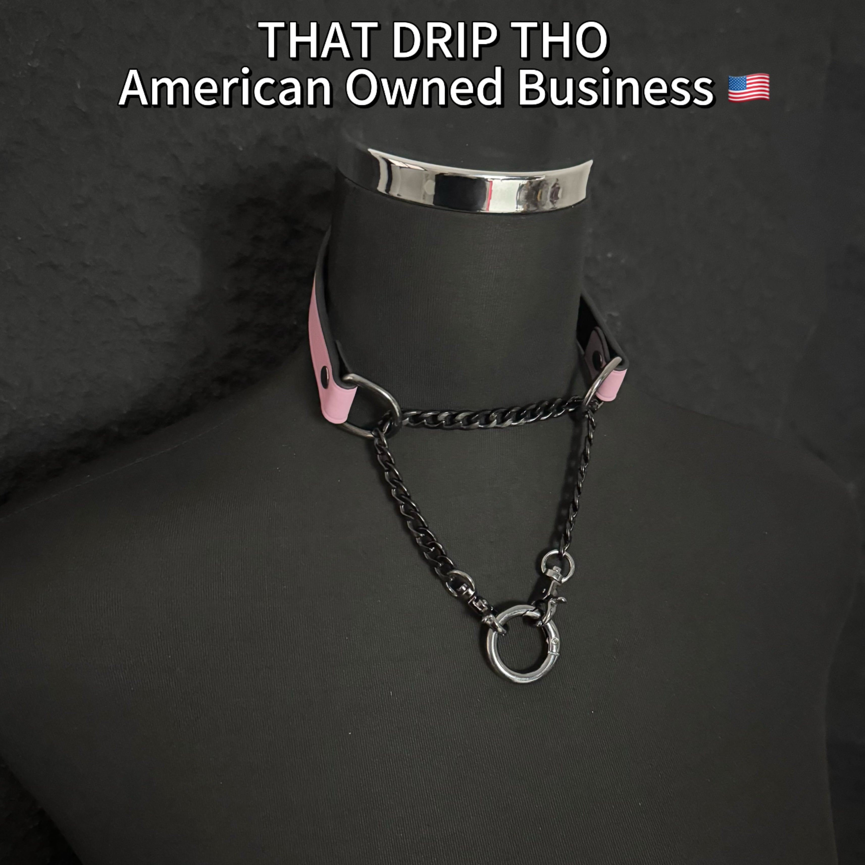 Luxe Chain (Versatile Leather Choker with Rings)( Pink Leather Black Chain)