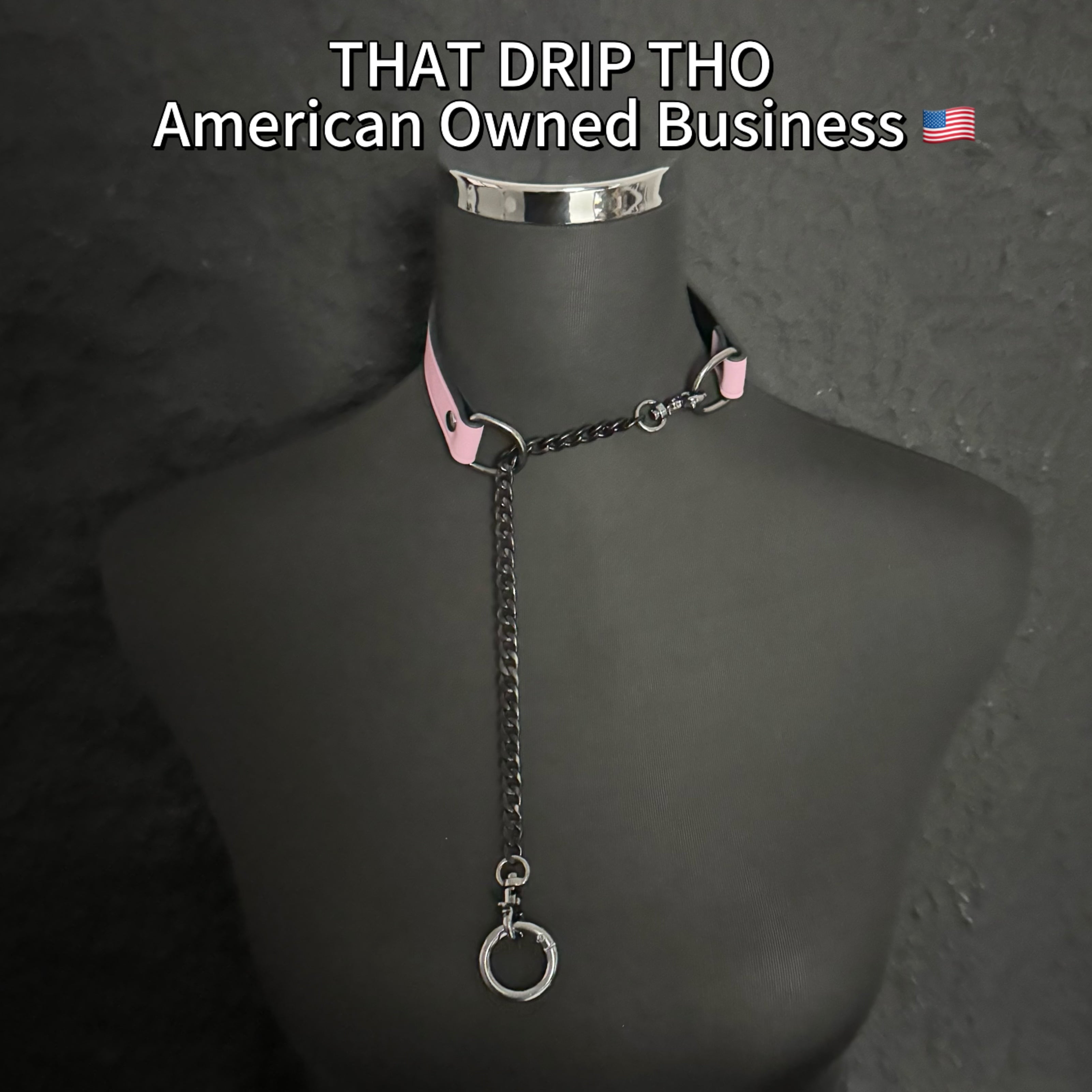 Luxe Chain (Versatile Leather Choker with Rings)( Pink Leather Black Chain)