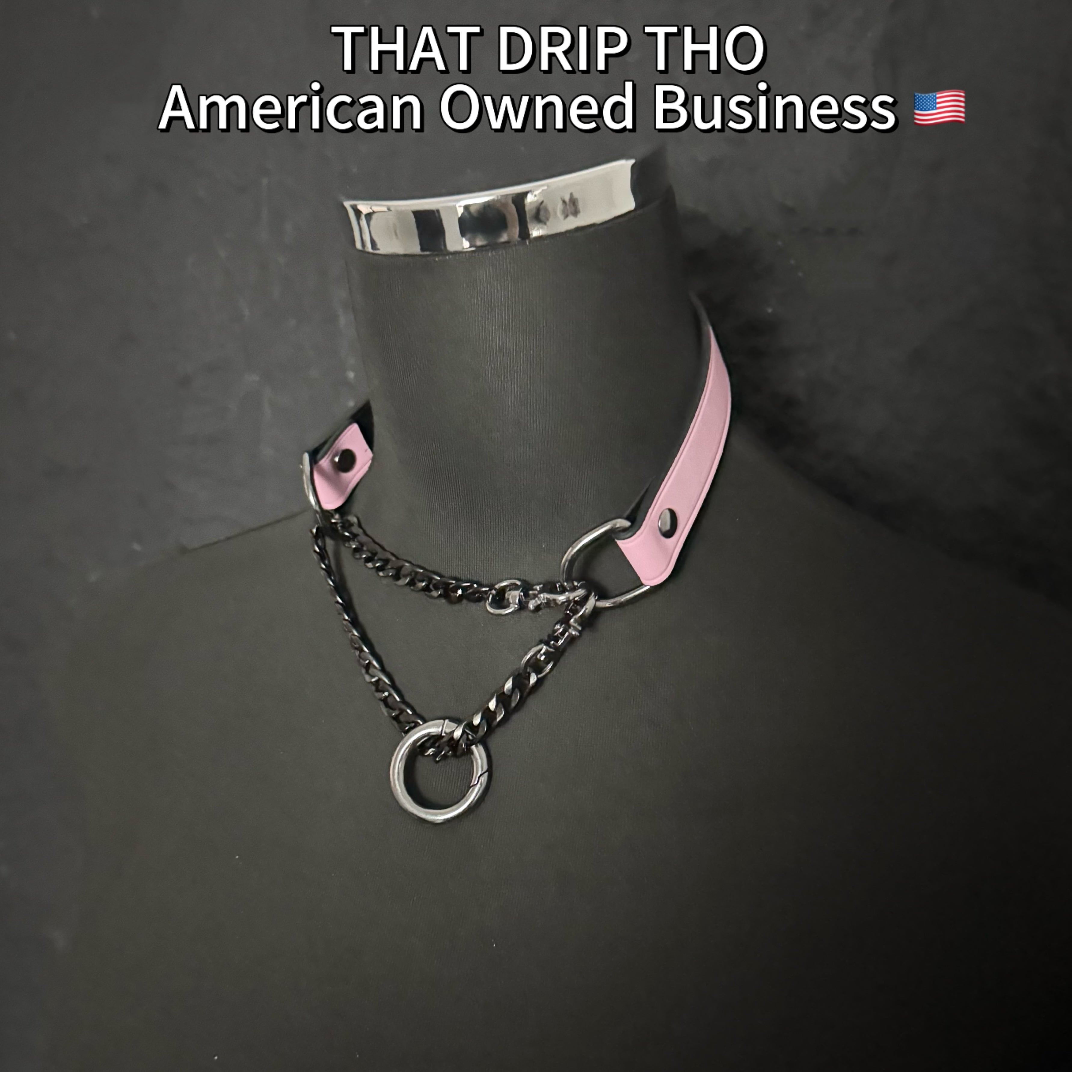 Luxe Chain (Versatile Leather Choker with Rings)( Pink Leather Black Chain)
