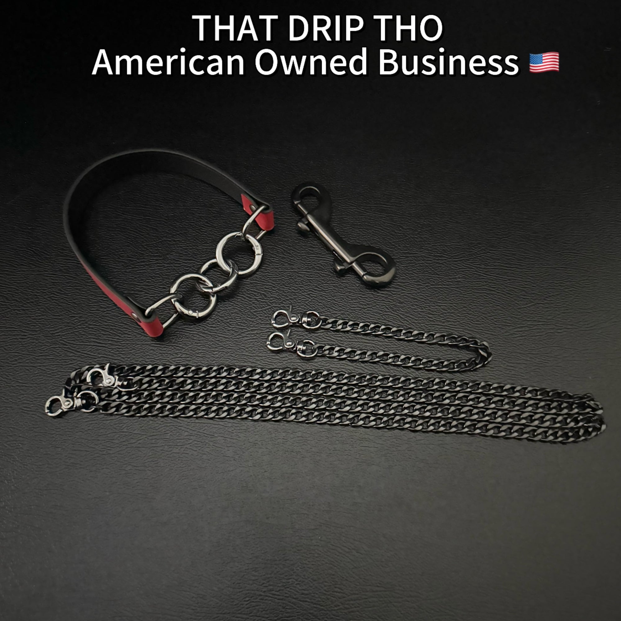 Luxe Chain (Versatile Leather Choker with Rings)( Red Leather Black Chain)