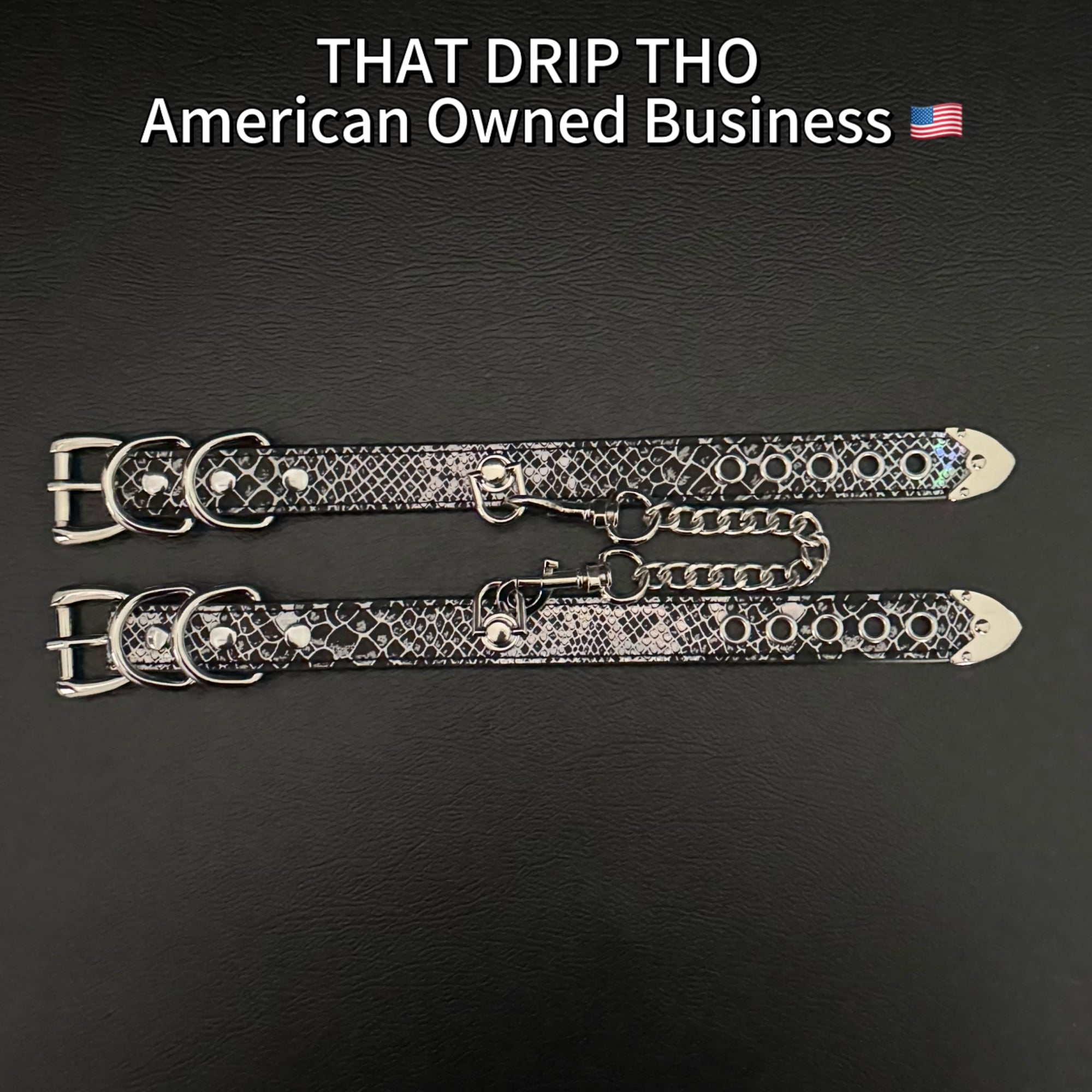 Luxe Chain (Premium Double Layered Chains Leather Choker) (Double Black Leather & Cuff Set Combination)