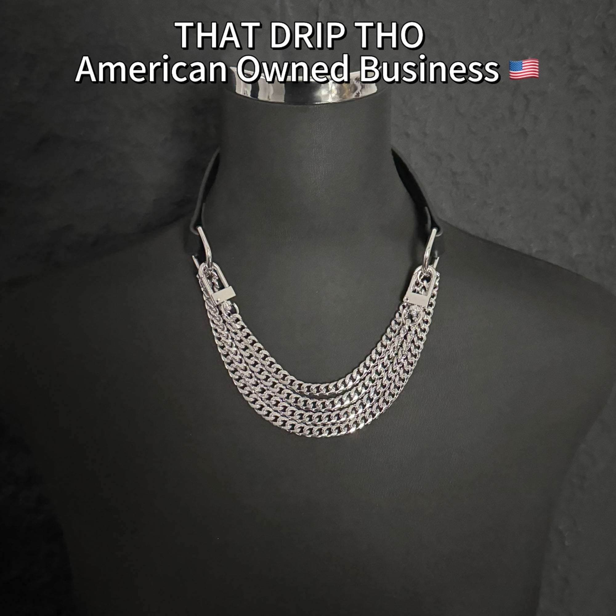 Luxe Chain (Premium Double Layered Chains Leather Choker) (Black Leather Silver Chain-Blue Cuff Set Combination)