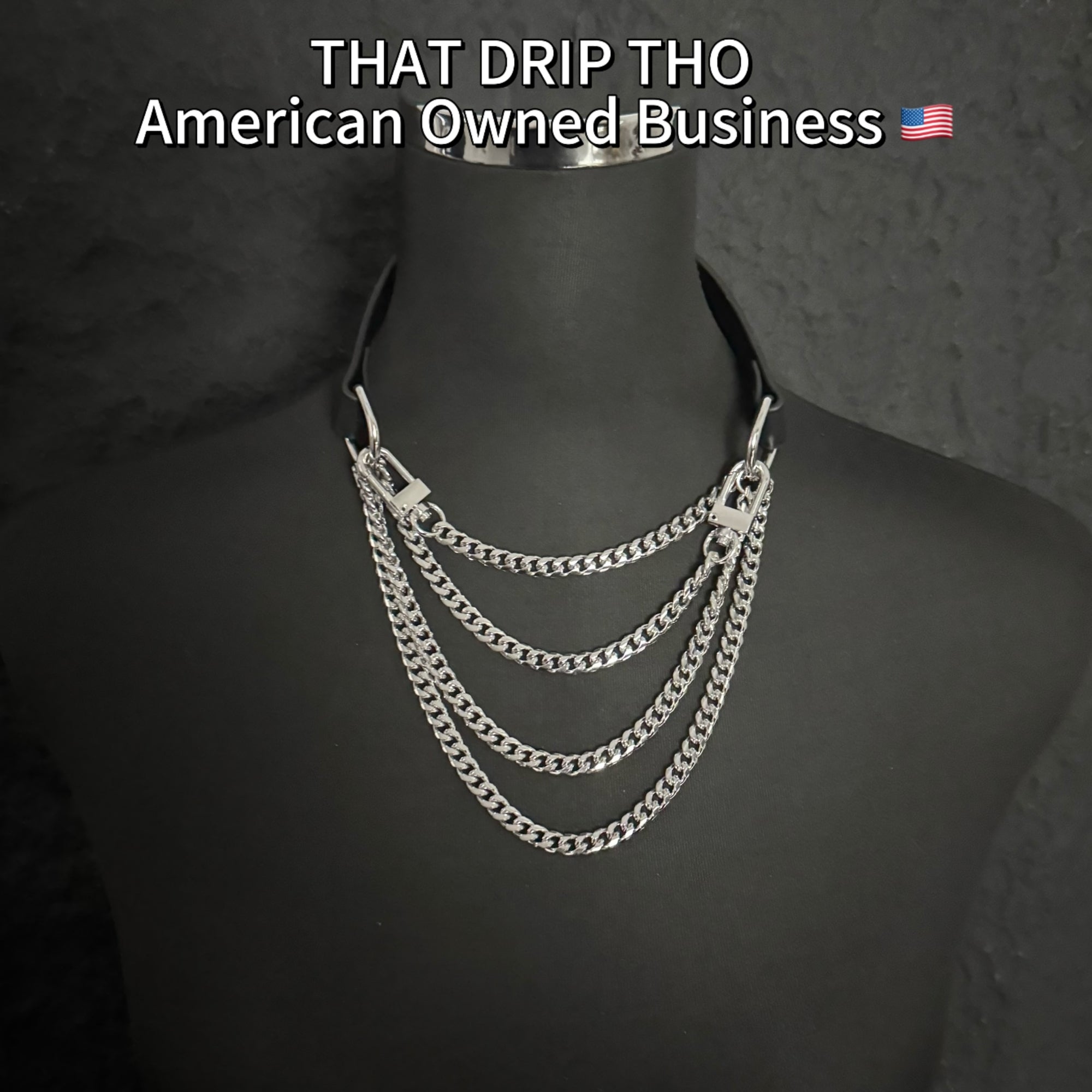 Luxe Chain (Premium Double Layered Chains Leather Choker) (Black Leather Silver Chain-Blue Cuff Set Combination)