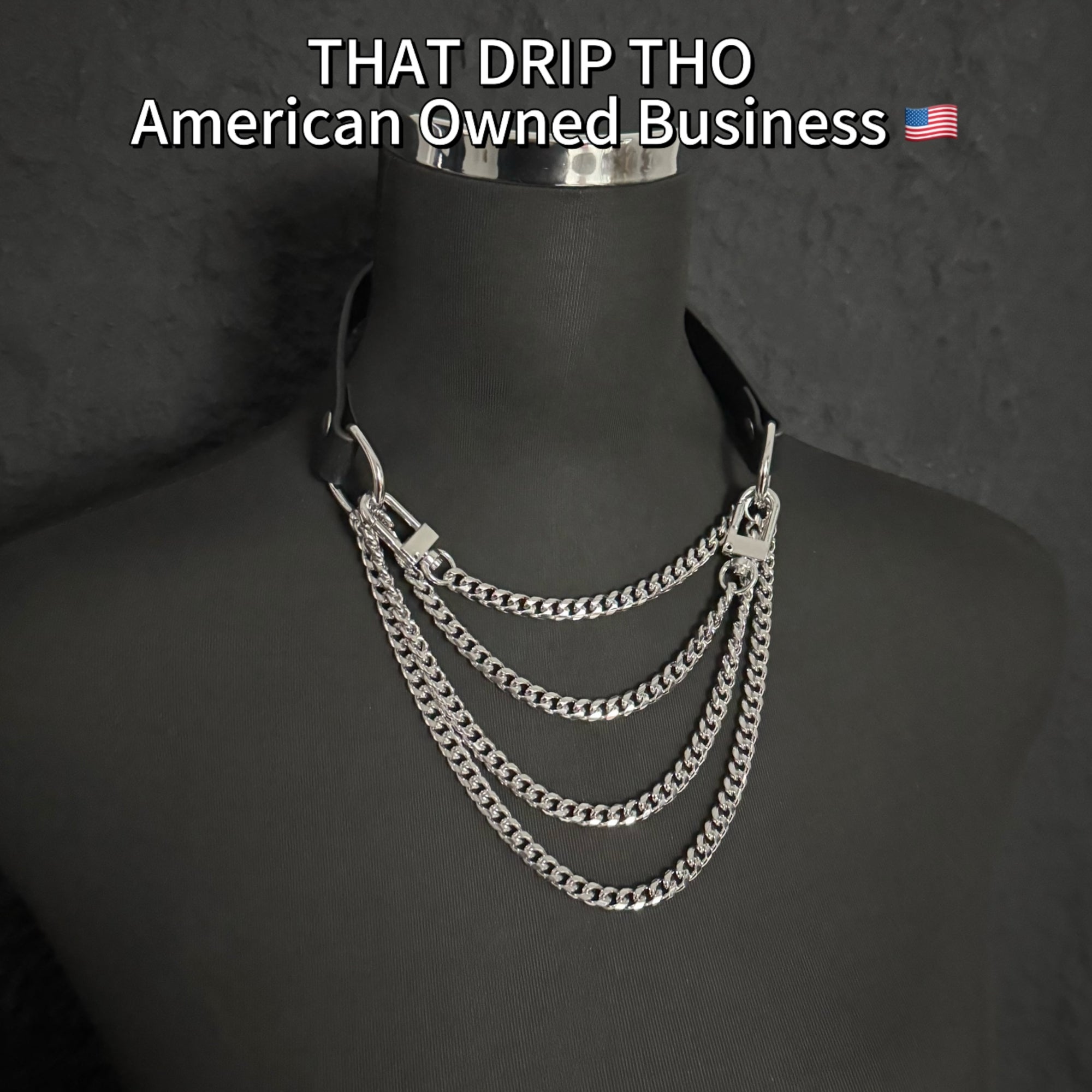 Luxe Chain (Premium Double Layered Chains Leather Choker) (Black Leather Silver Chain-Blue Cuff Set Combination)