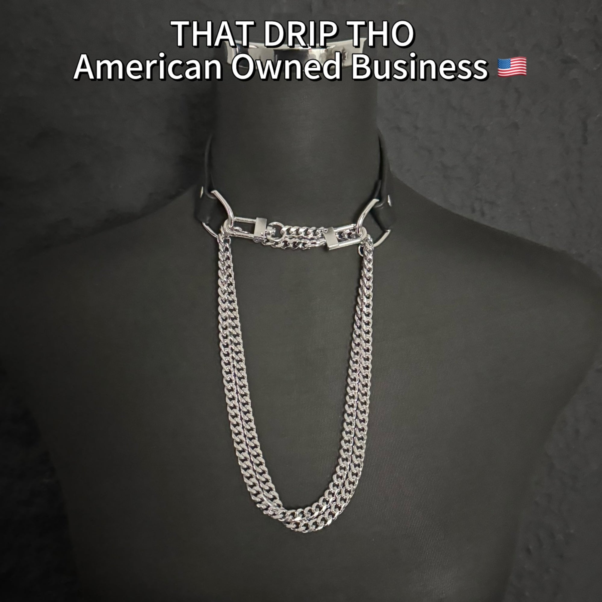 Luxe Chain (Premium Double Layered Chains Leather Choker) (Black Leather Silver Chain-Blue Cuff Set Combination)