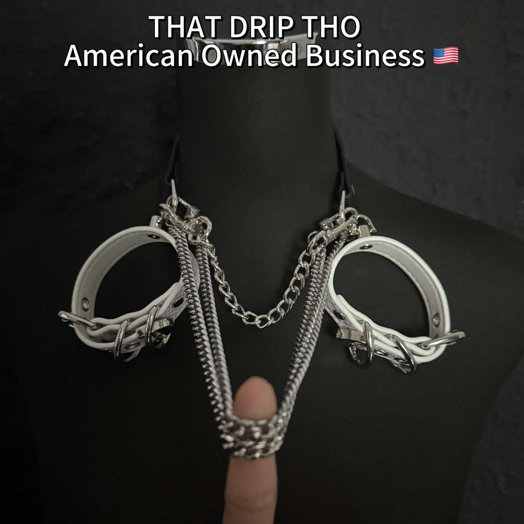 Luxe Chain (Premium Double Layered Chains Leather Choker) (Black Leather Silver Chain- White Cuff Set Combination)