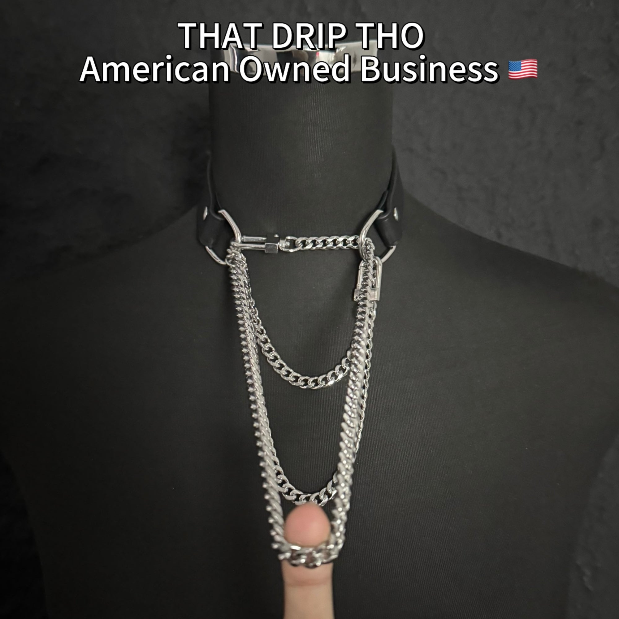 Luxe Chain (Premium Double Layered Chains Leather Choker) (Black Leather Silver Chain-Blue Cuff Set Combination)