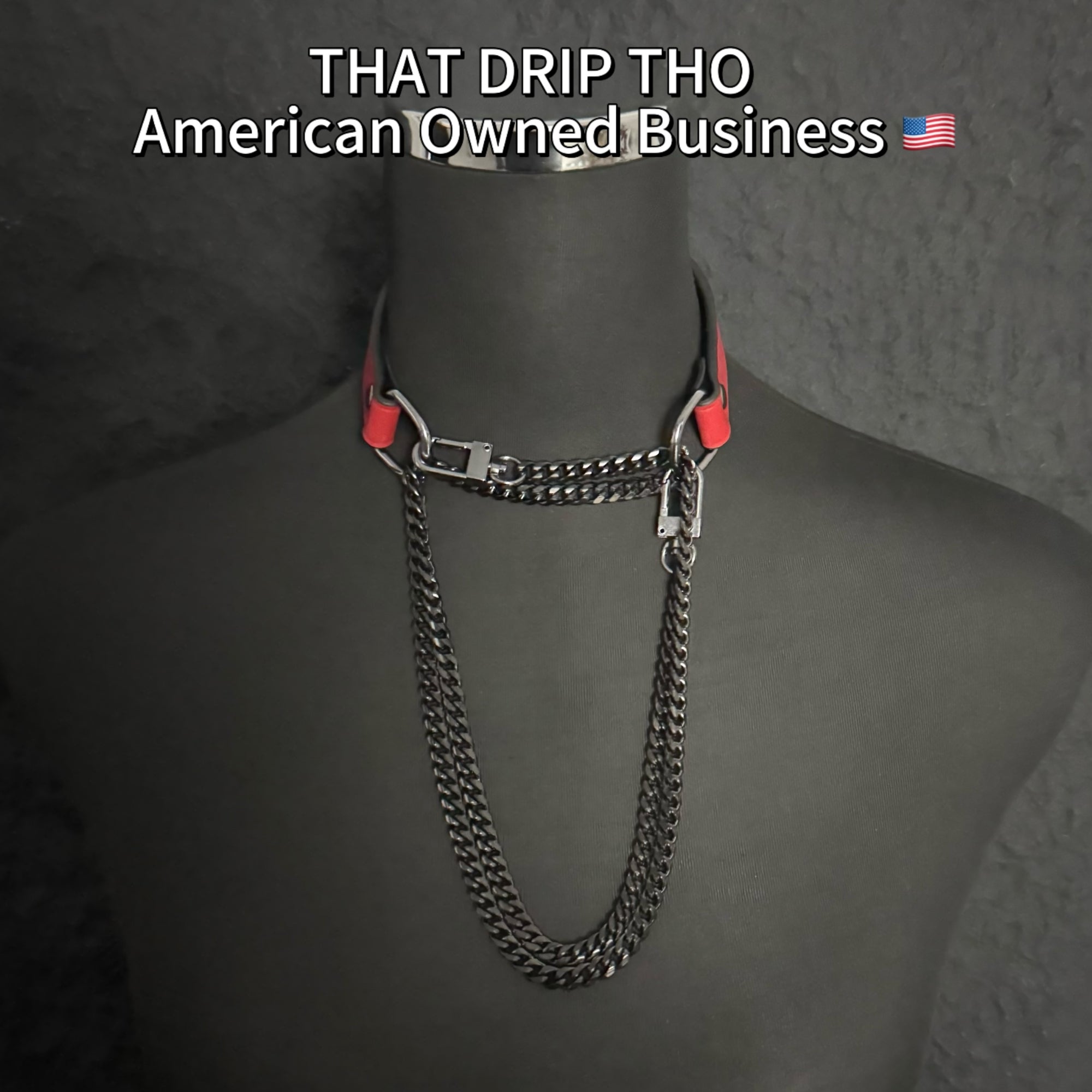 Luxe Chain (Premium Double Layered Chains Leather Choker) ( Red Leather & Black Chain)
