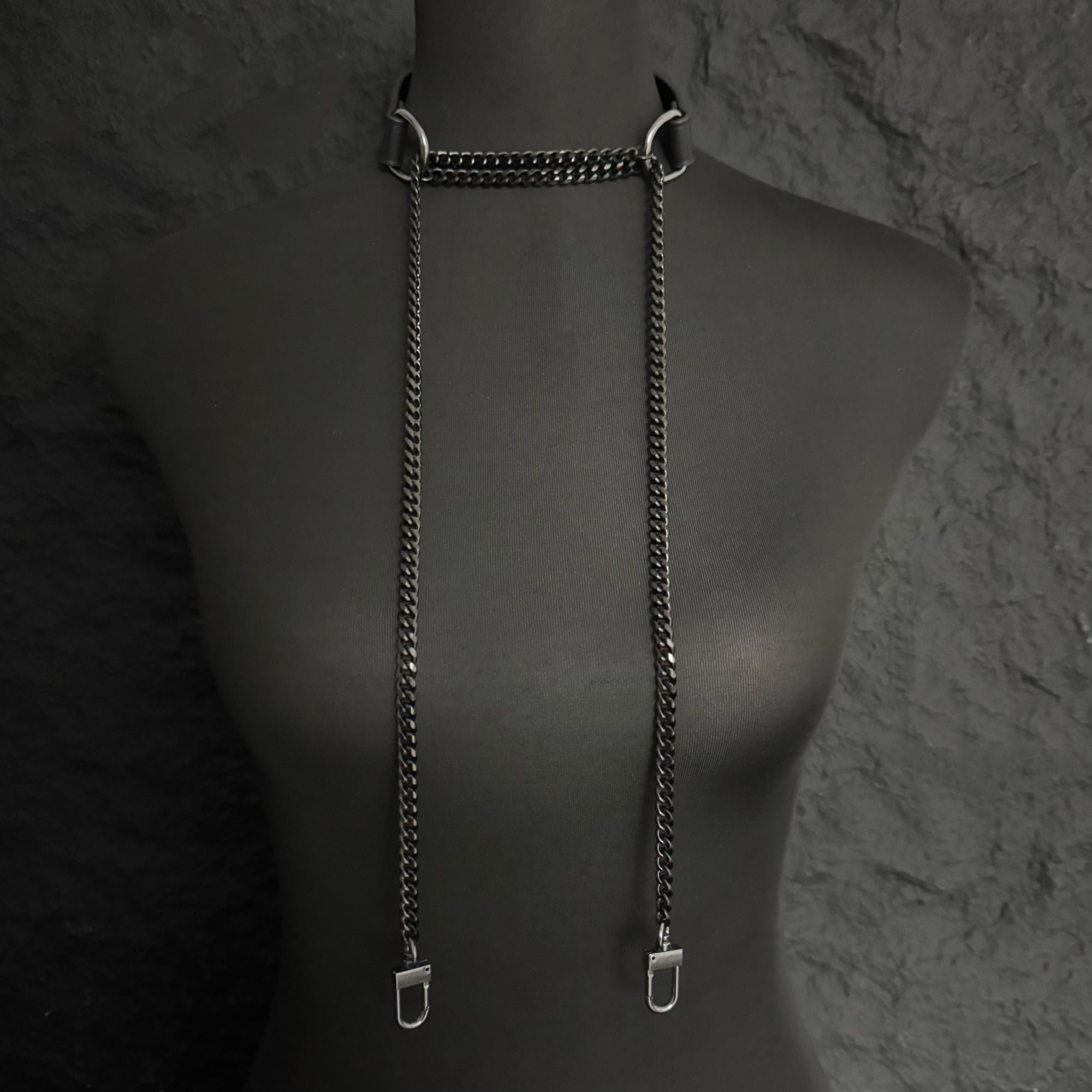 Luxe Chain (Premium Double Layered Chains Leather Choker with Adjustable Dark Purple Pattern Bracelet-– Silver Hardware