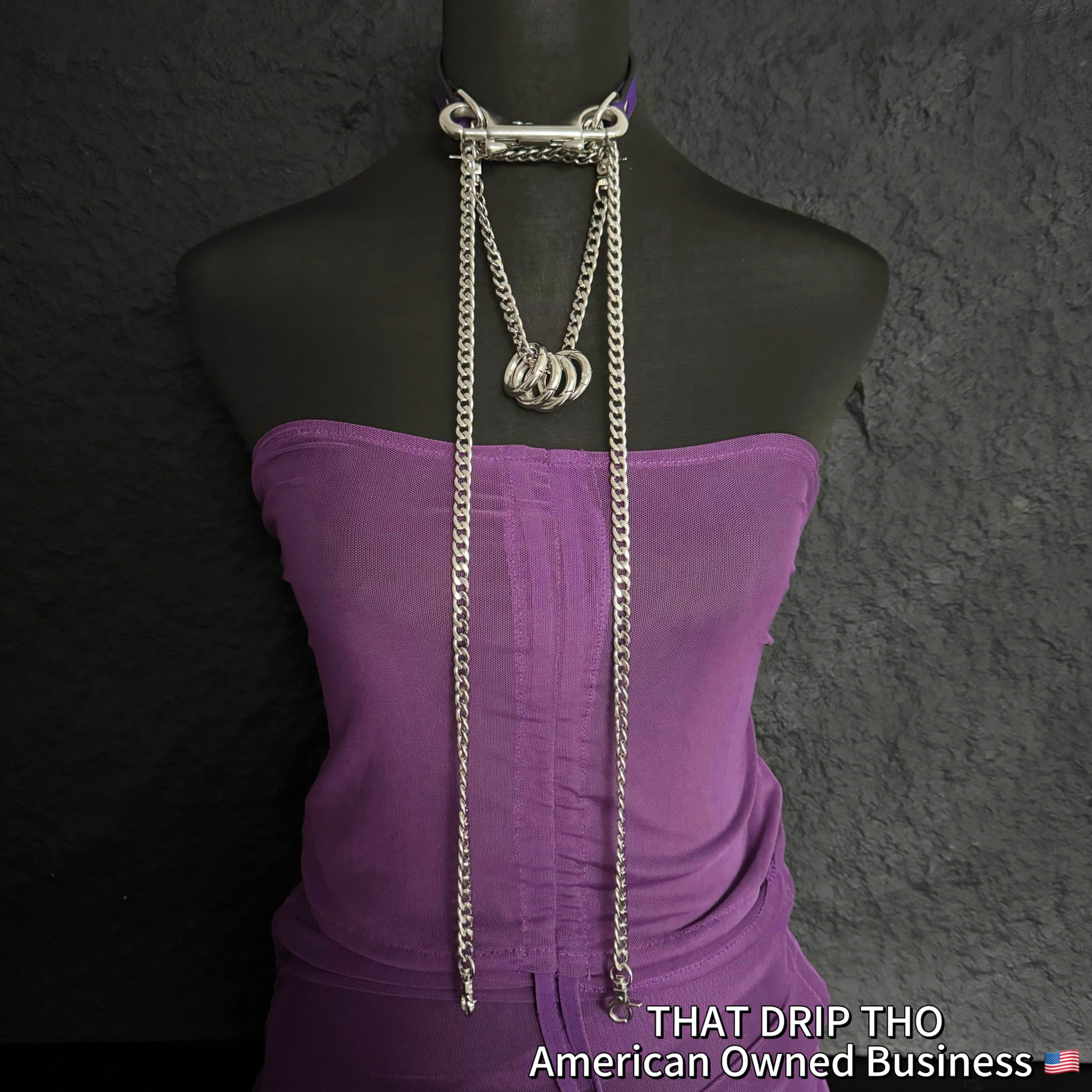 Luxe Chain (Versatile Leather Choker with Rings)(Purple Leather Silver Chain)