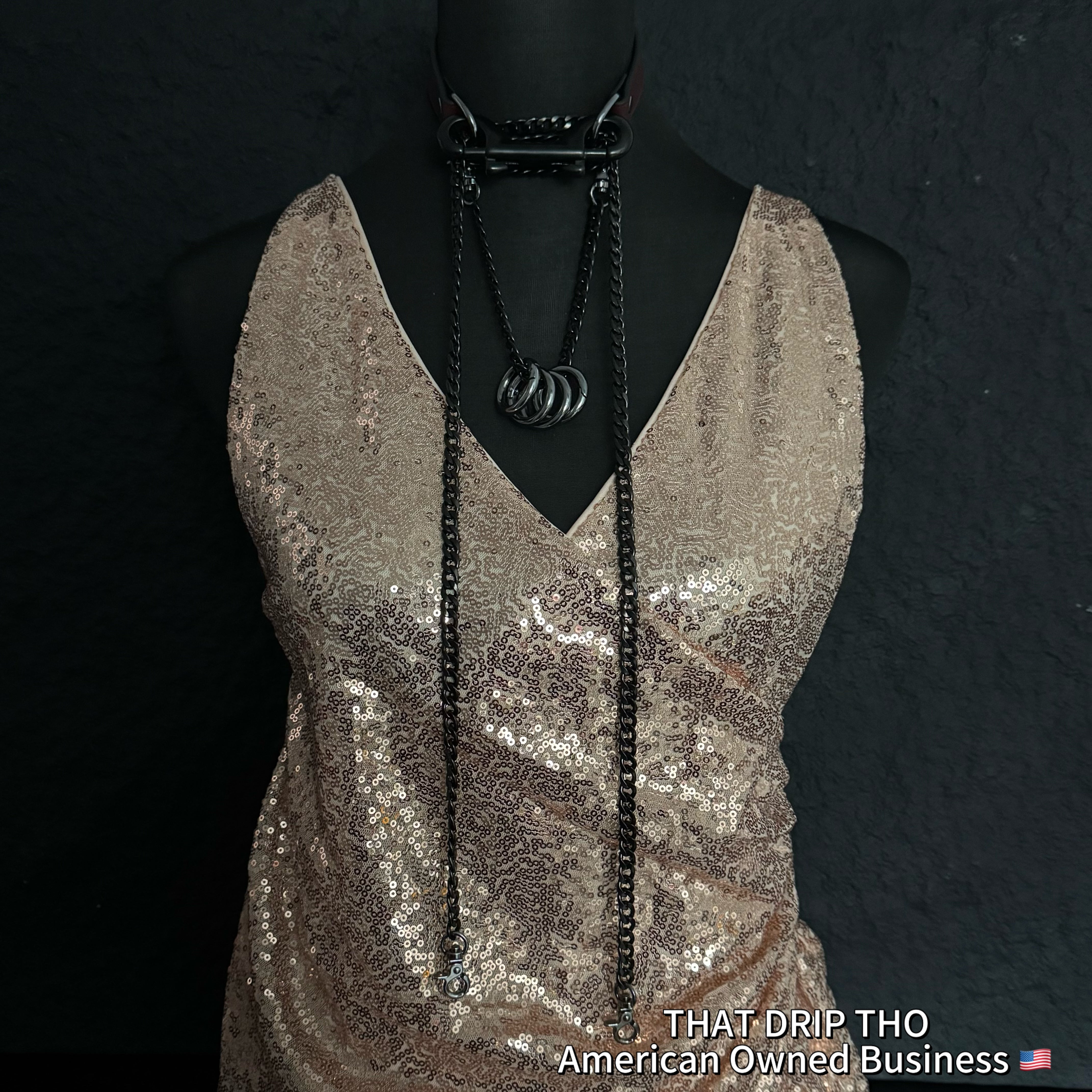 Luxe Chain (Versatile Leather Choker with Rings)( Jam Leather Black Chain)
