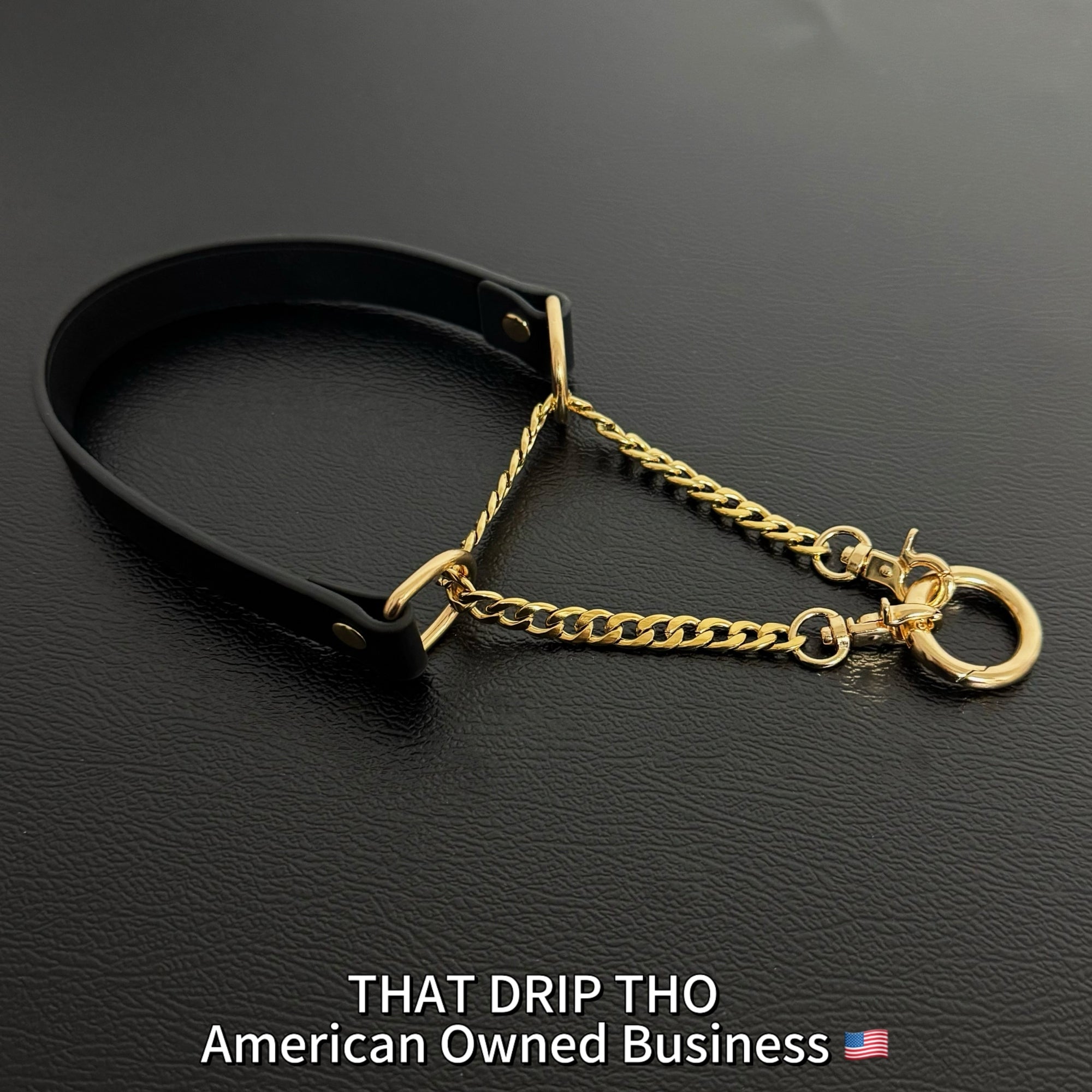 Luxe Chain (Versatile Leather Choker with Rings)( Black Leather Gold Chain)
