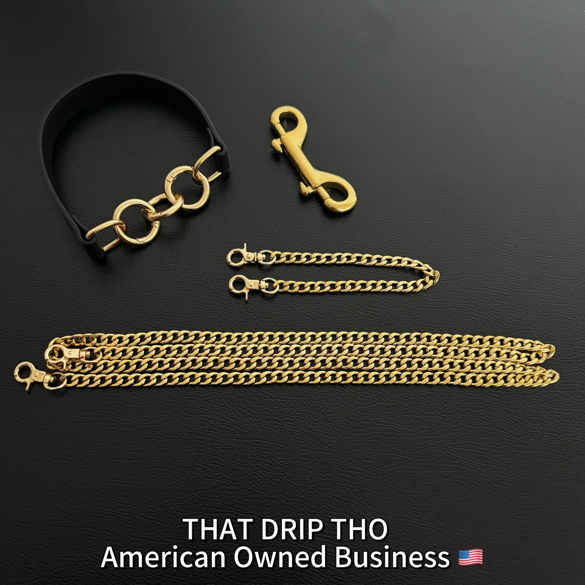 Luxe Chain (Versatile Leather Choker with Rings)( Black Leather Gold Chain)