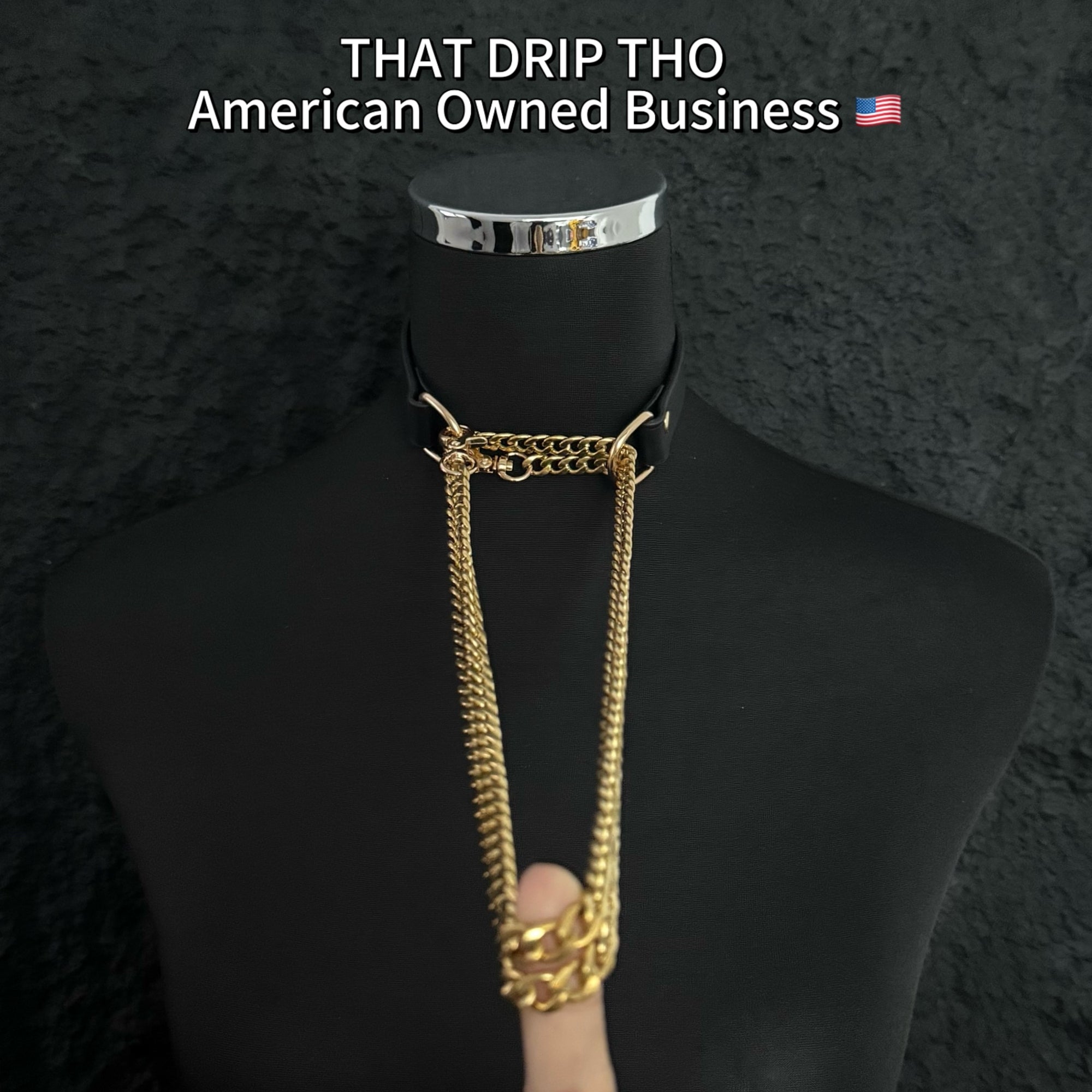 Luxe Chain (Versatile Leather Choker with Rings)( Black Leather Gold Chain)