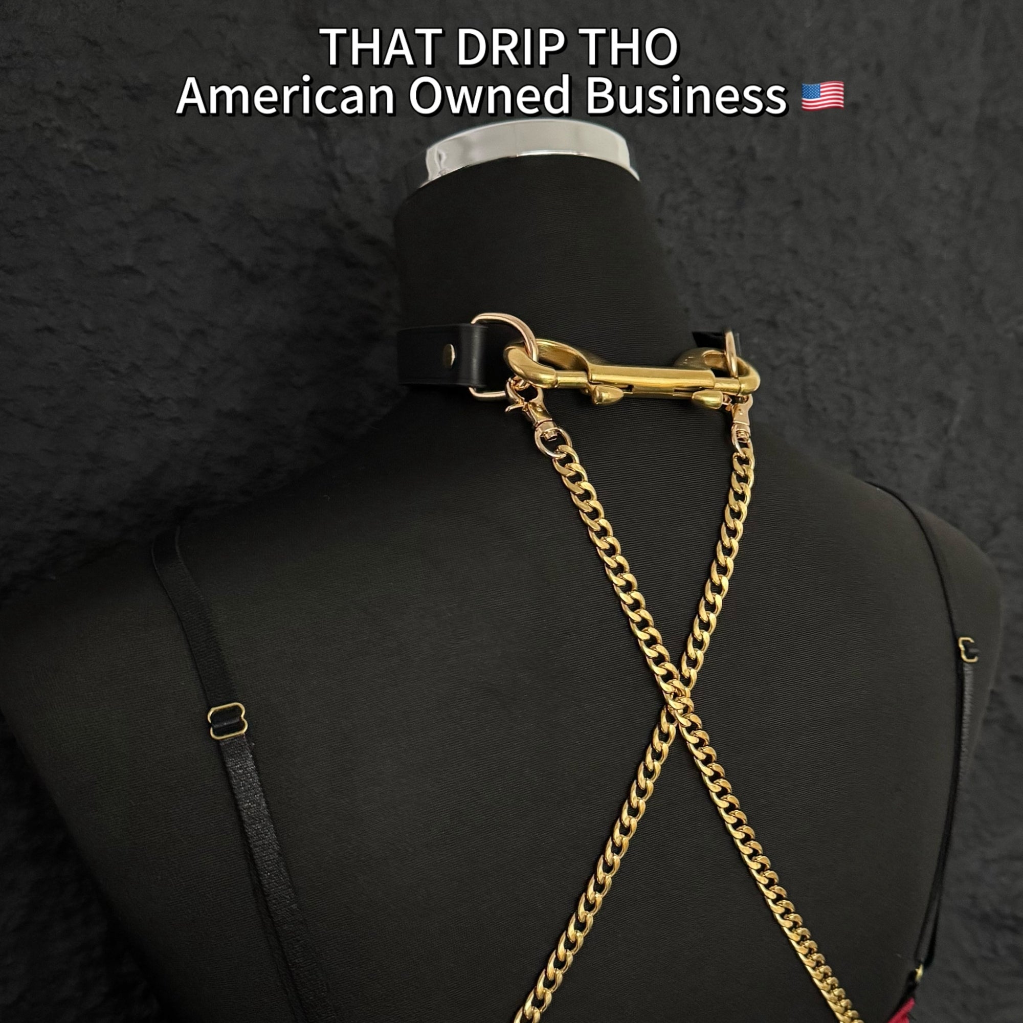 Luxe Chain (Versatile Leather Choker with Rings)( Black Leather Gold Chain)