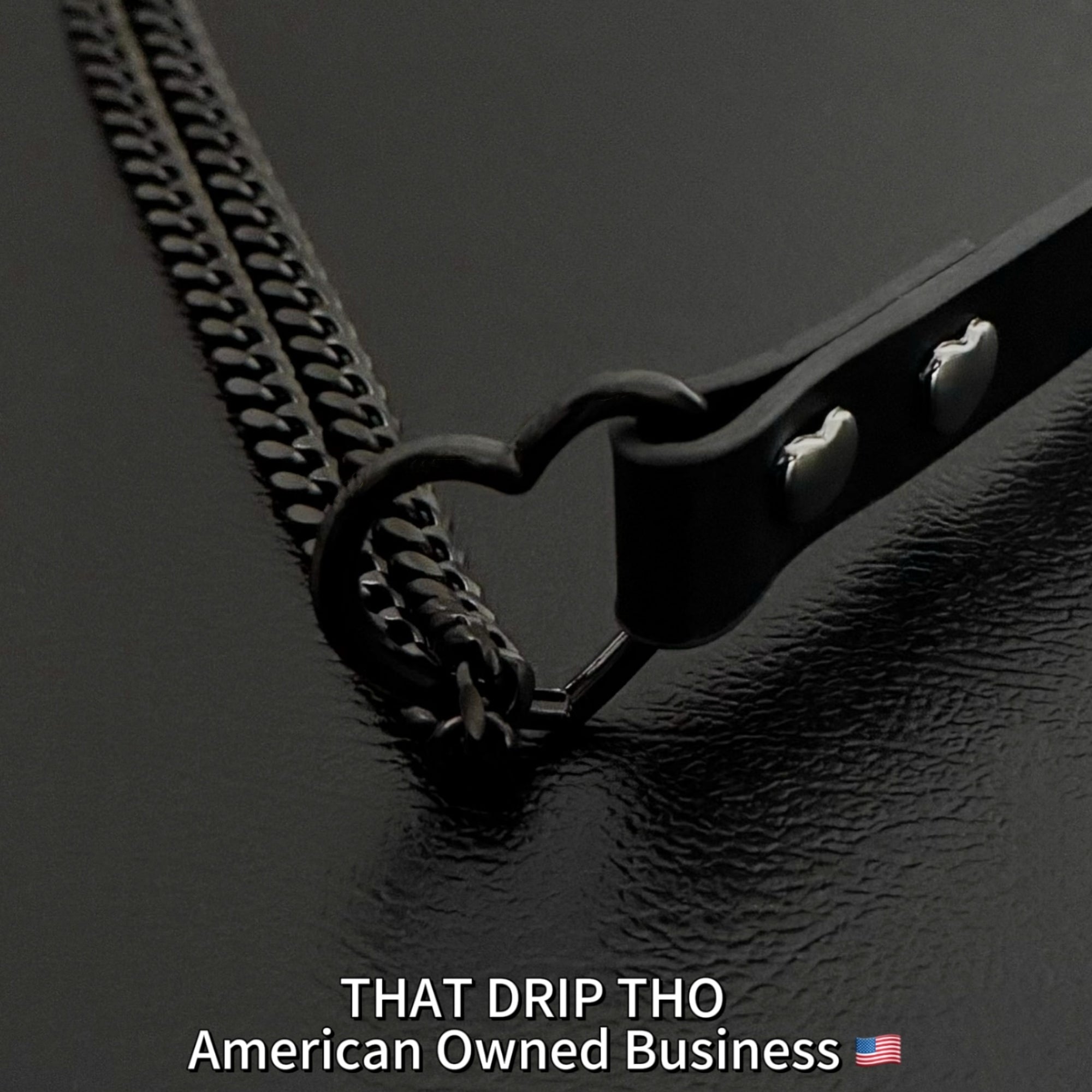 Luxe Chain (Fashion Layered Chain Leather Choker Necklace) (Premium Jet Black Leather-Black Chain with Heart)