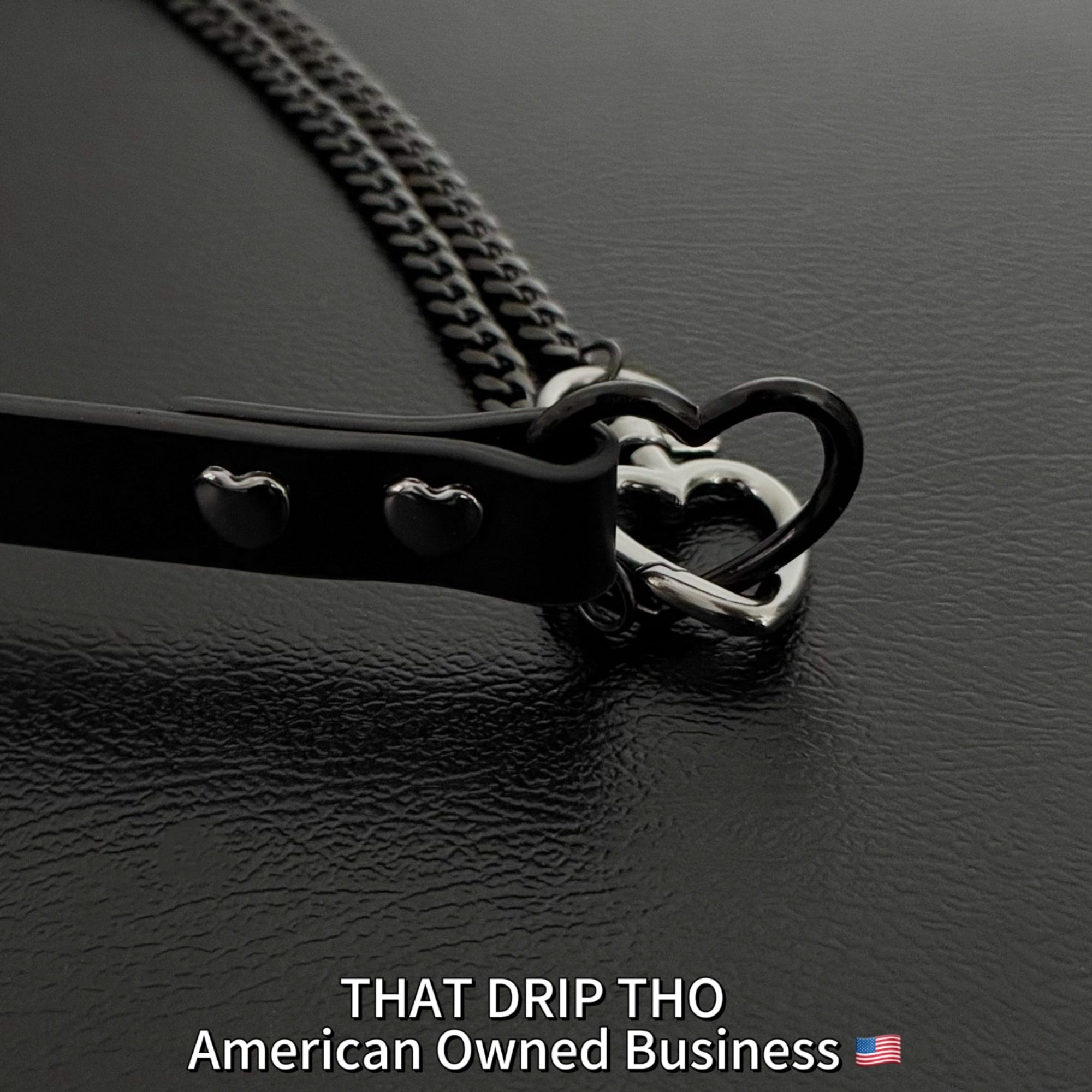 Luxe Chain (Fashion Layered Chain Leather Choker Necklace) (Premium Jet Black Leather-Black Chain with Heart)