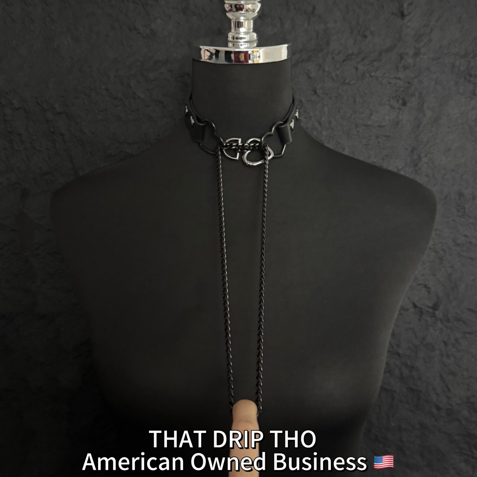 Luxe Chain (Fashion Layered Chain Leather Choker Necklace) (Premium Jet Black Leather-Black Chain with Heart)