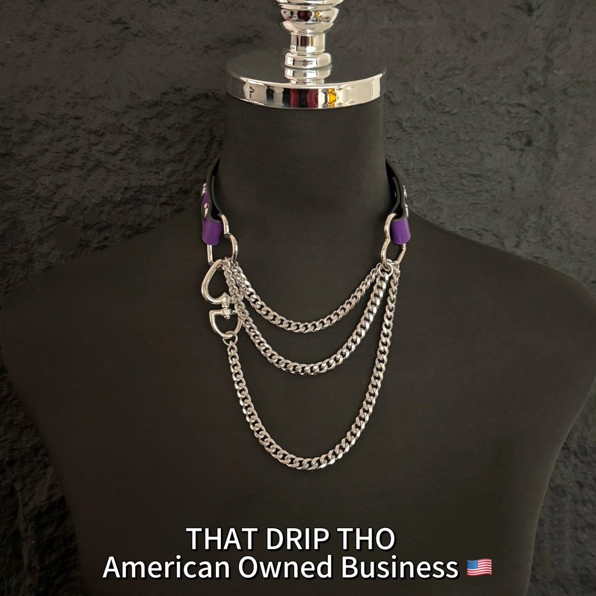 Luxe Chain (Fashion Layered Chain Leather Choker Necklace) (Purple Leather-Silver Chain with Heart)